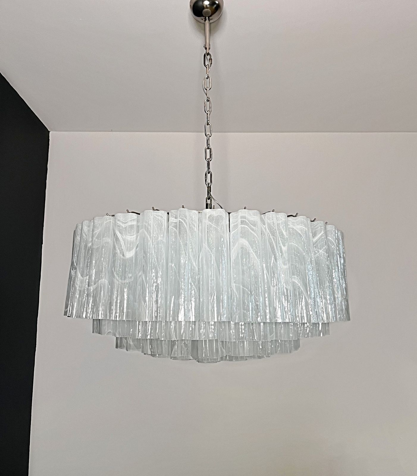 Large Murano Glass Chandelier  101 White Alabaster Glass Tube photo vintage