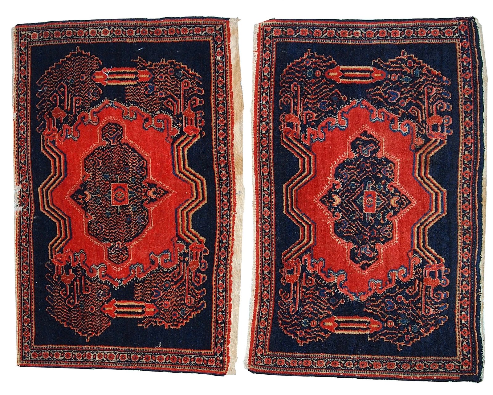 Pair Of Handmade Antique Fine Wool Rugs — 52 × 80 Cm Each — C. 1900s