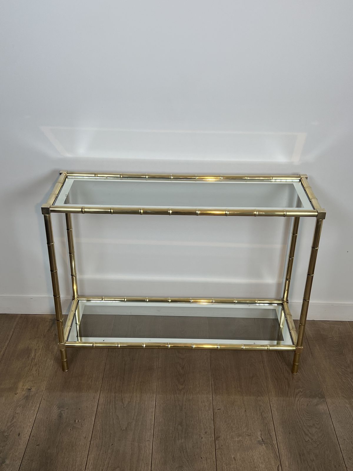 Brass Console Table In The Style Of Faux Bamboo, In The Style Of Jacques Adnet. Circa 1970 photo for sale