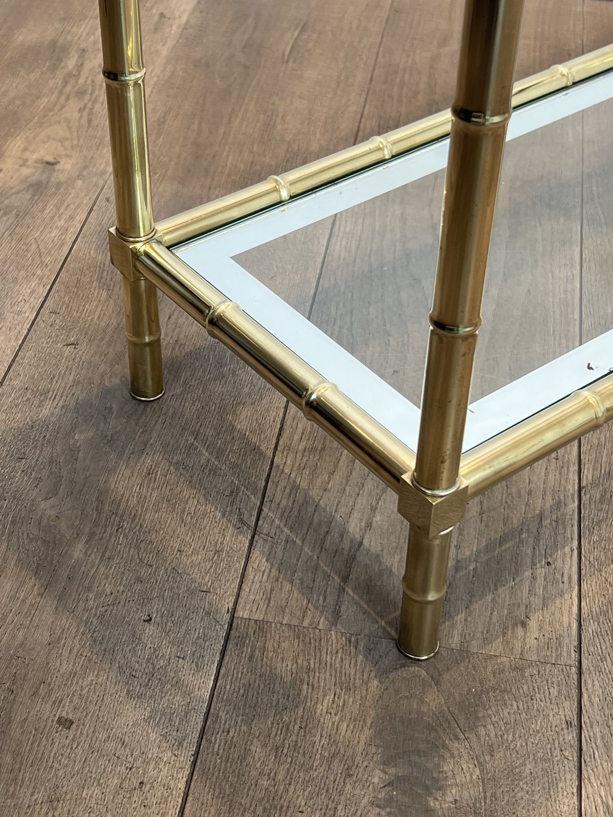 photo for sale Brass Console Table In The Style Of Faux Bamboo, In The Style Of Jacques Adnet. Circa 1970