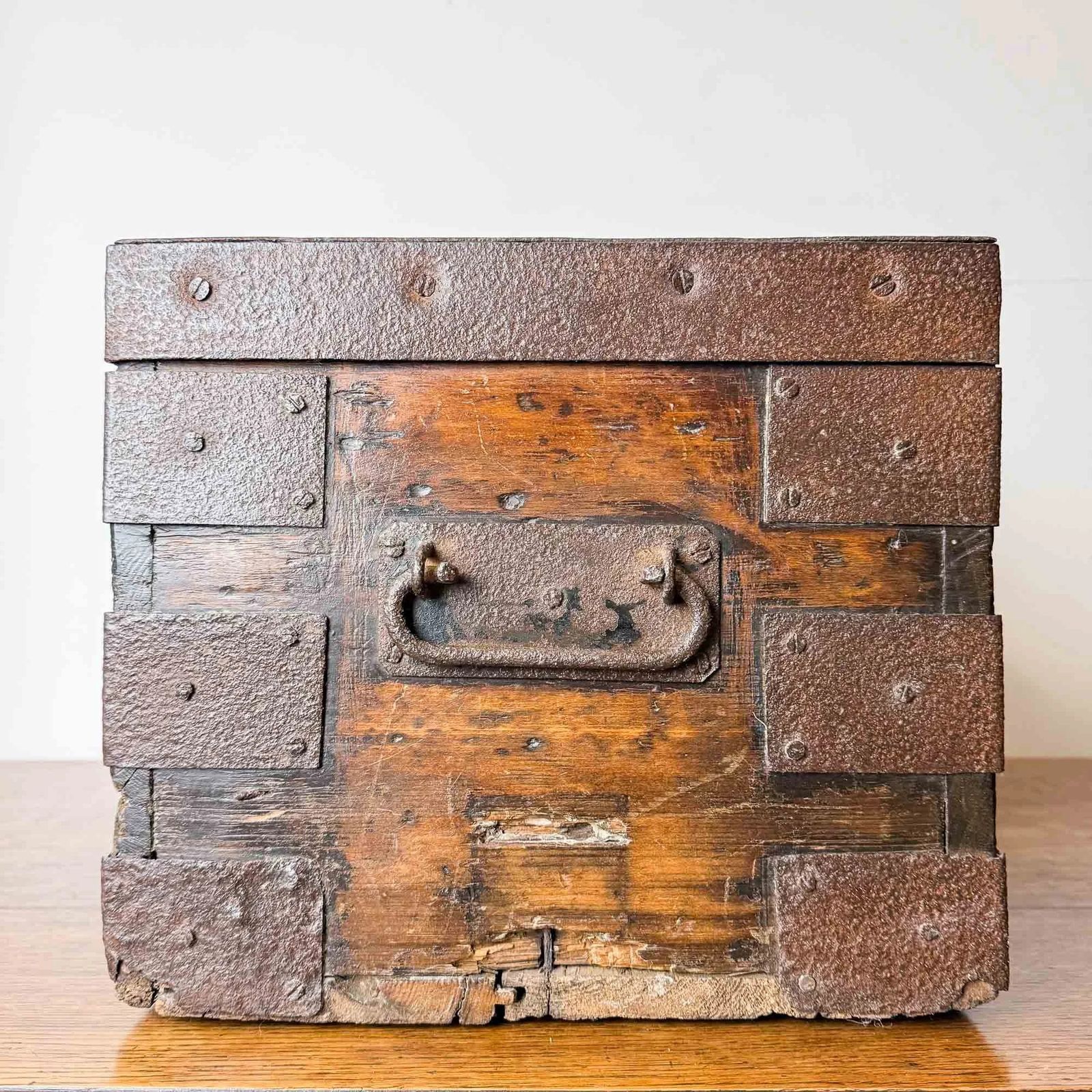 photo for sale Antique Elm And Pine Iron Bound Strongbox