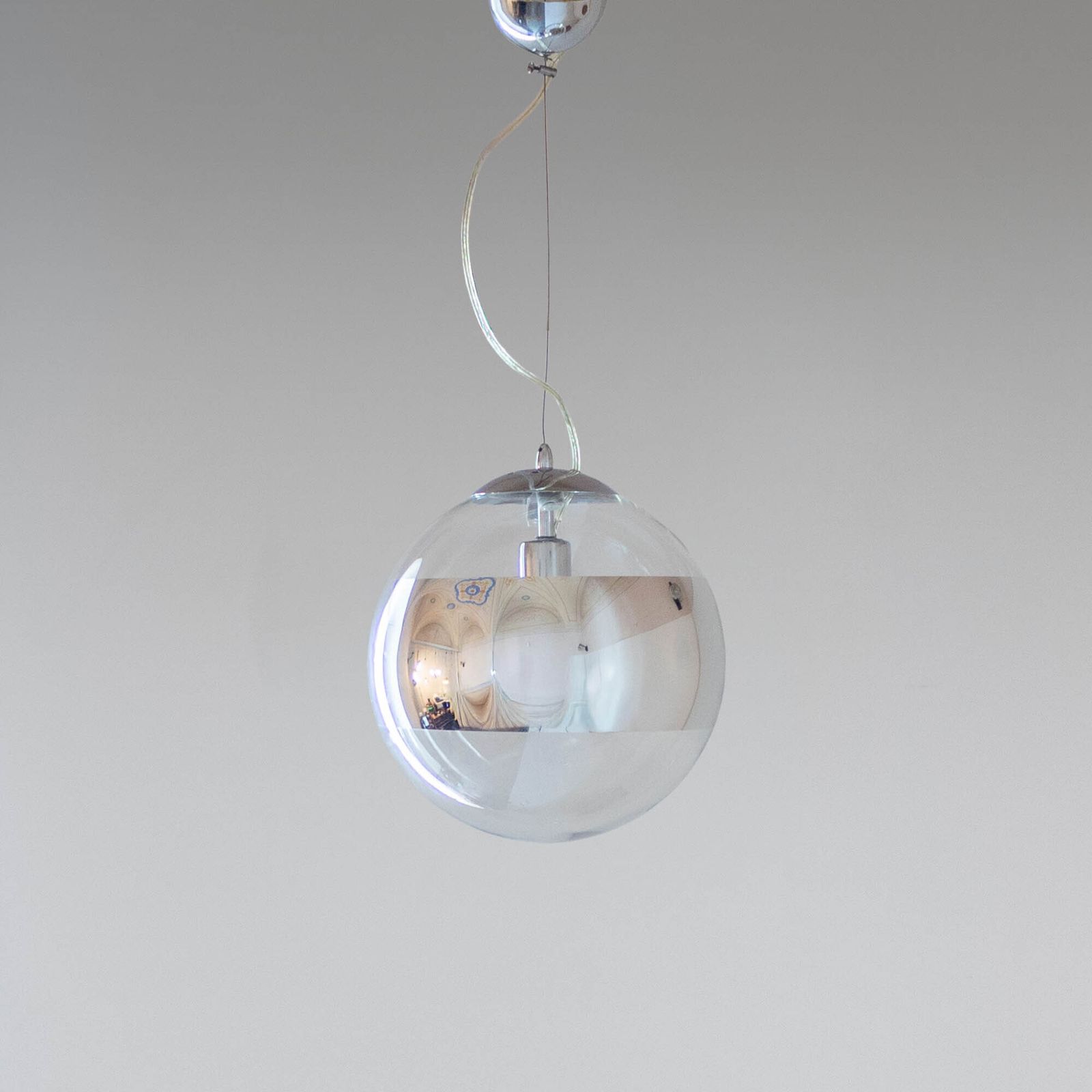 Suspension italienne moderne Space Age, verre et métal argenté, années 1980