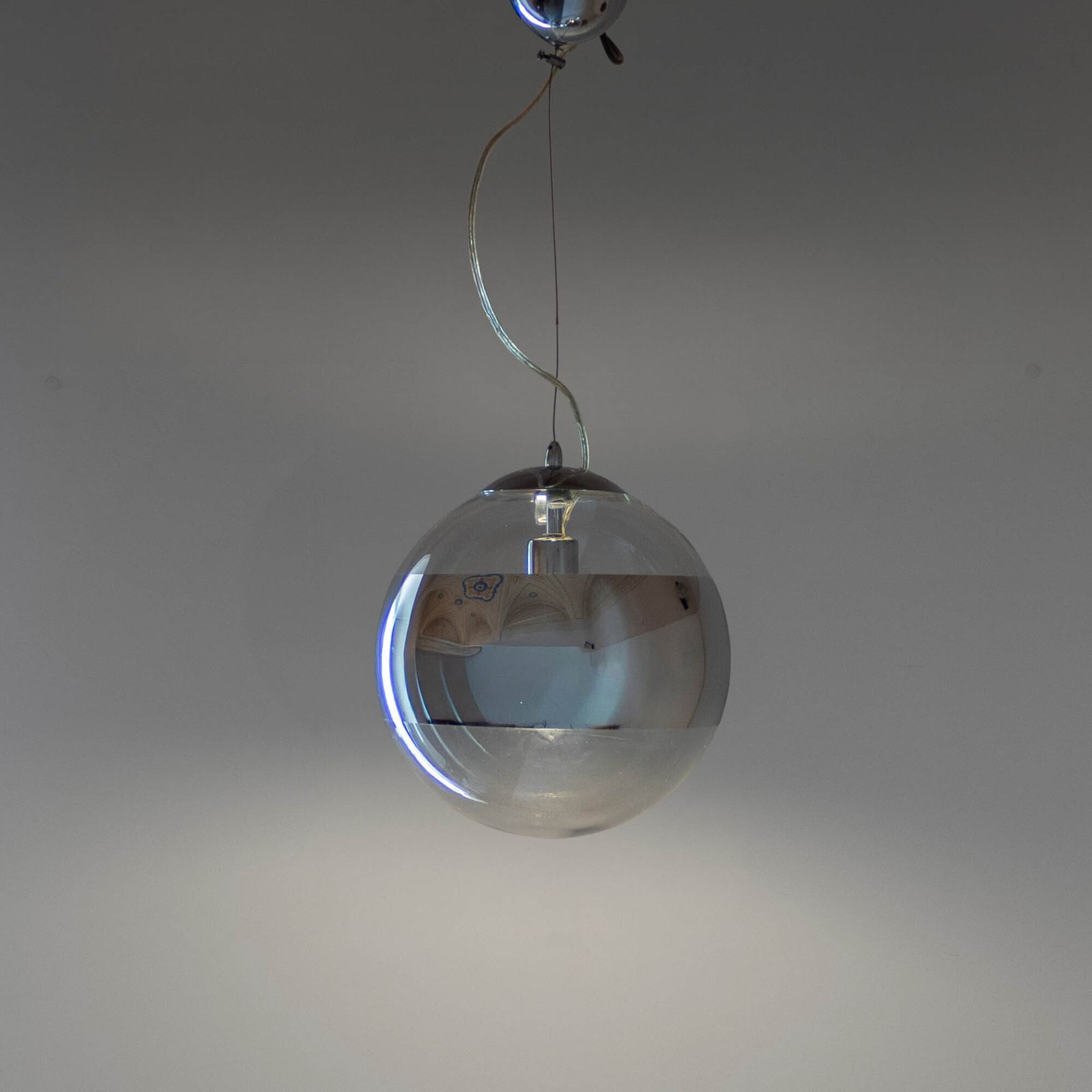 Suspension italienne moderne Space Age, verre et métal argenté, années 1980 photo furniture