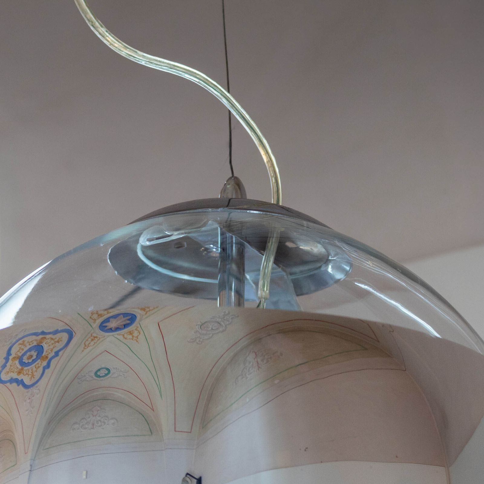 Suspension italienne moderne Space Age, verre et métal argenté, années 1980 photo Luminaires