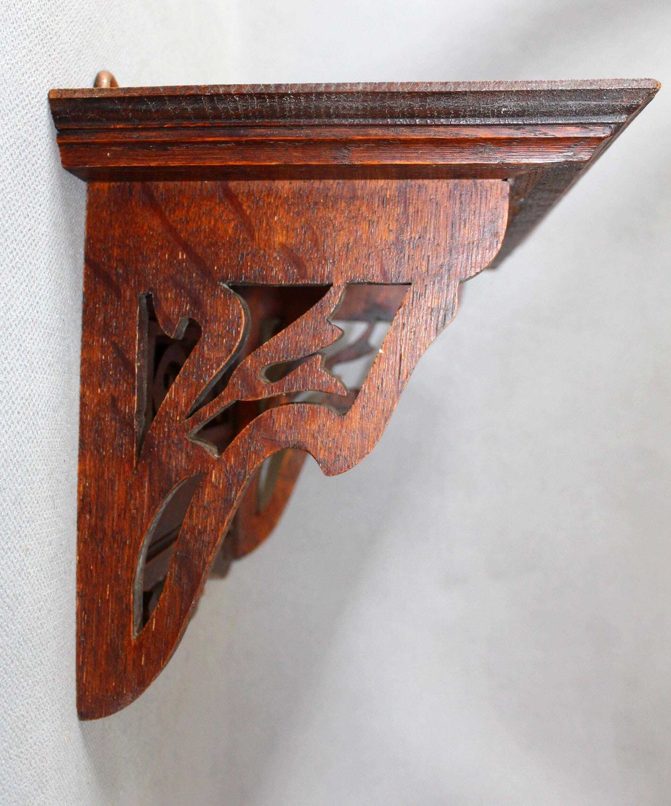 Antique Art Nouveau Hand Made Wood Shelf, Hand Carved, Ornate Design, Tulip Flower, Display Shelf, Wall Hanging, Country Farmhouse photo Furniture