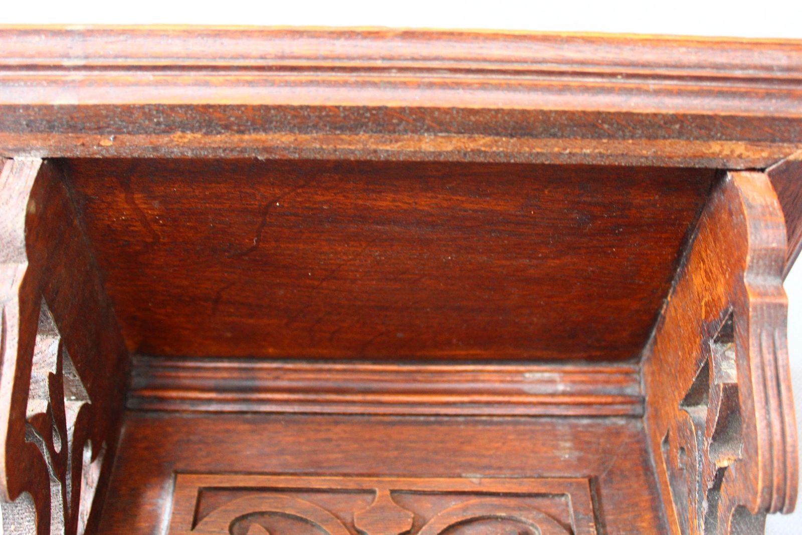 photo for sale Antique Art Nouveau Hand Made Wood Shelf, Hand Carved, Ornate Design, Tulip Flower, Display Shelf, Wall Hanging, Country Farmhouse