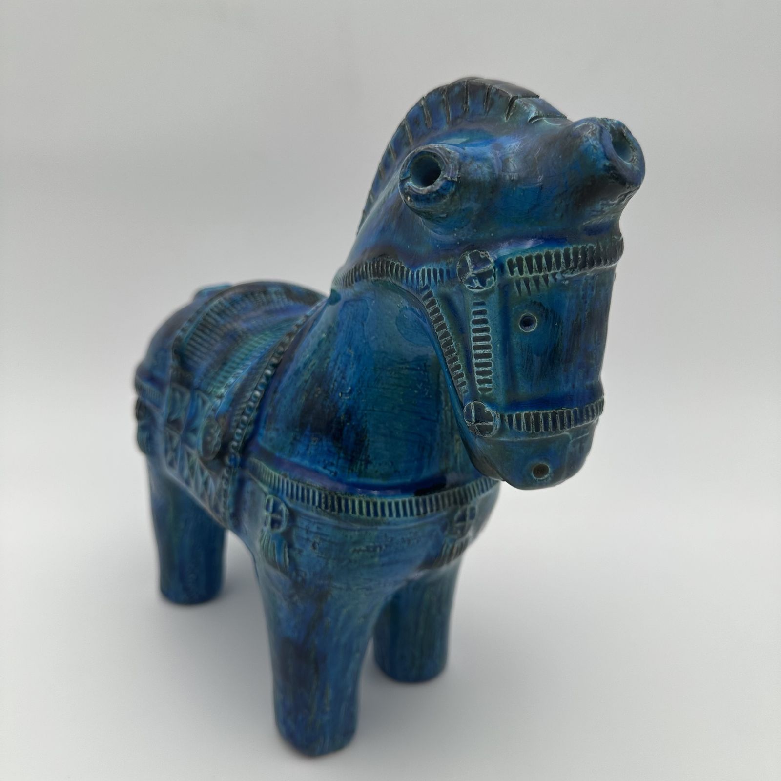 1850.0 Blue Ceramic Horse – Aldo Londi For Bitossi, Rimini Series, 1960s photo