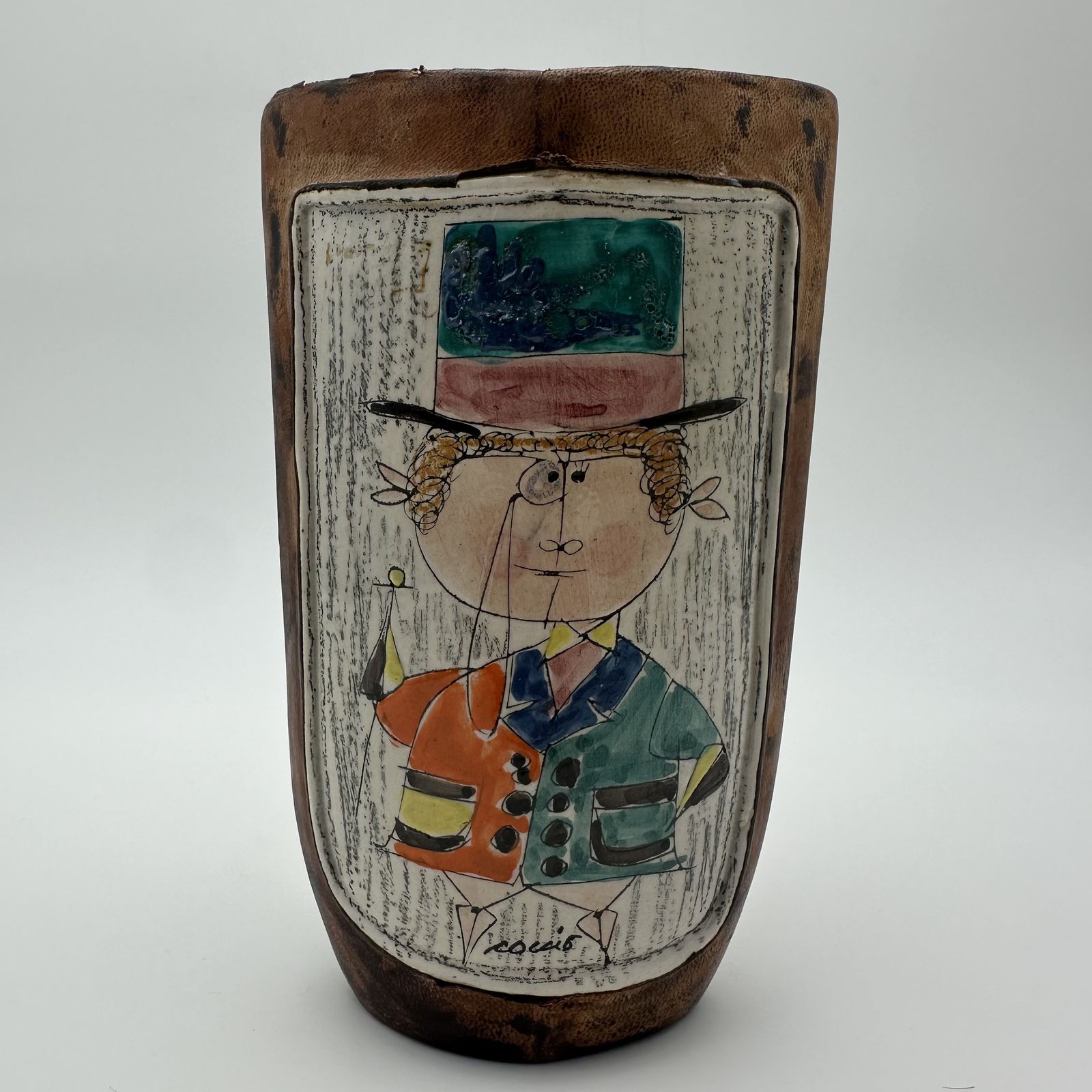 Ceramic And Painted Leather Vase – De Coccio, Italy, 1950s photo buy