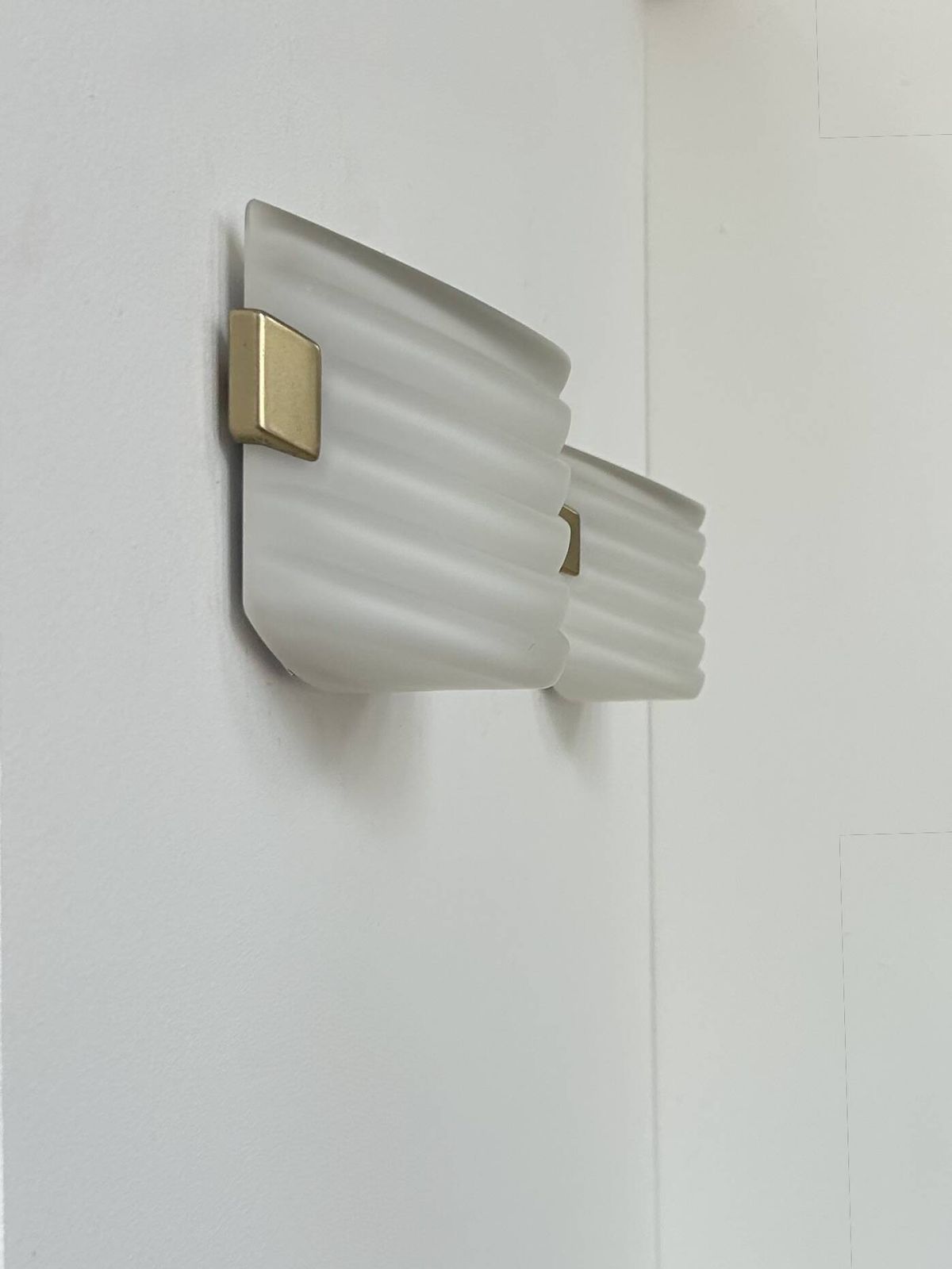 Pair Of Vintage Wall Lights, Opaline Glass And Brass, France, 1970. photo Lighting