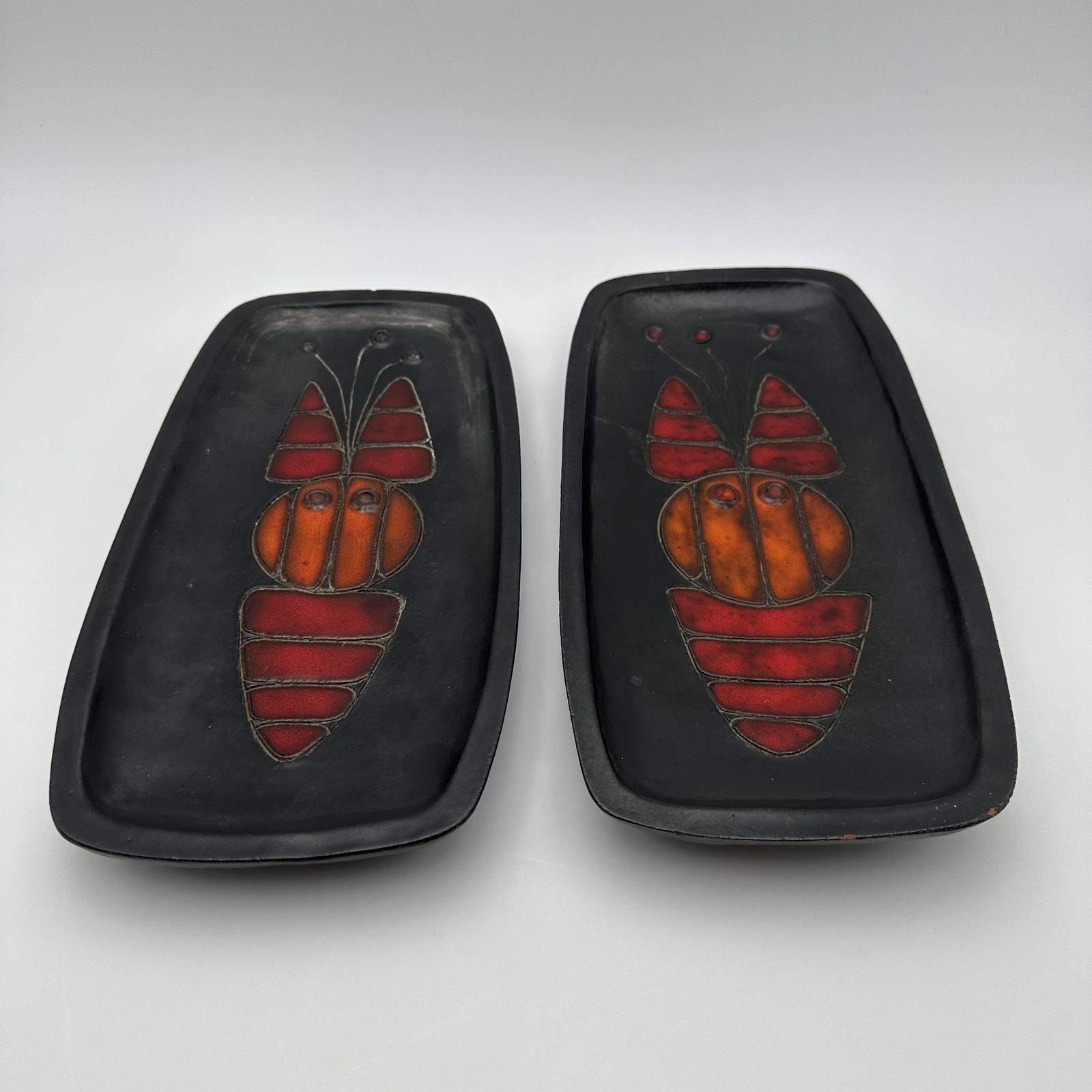 Pair Of Black Ceramic Dishes With Fish Decoration By Oswald Tieberghien Circa 1970 photo 700.0