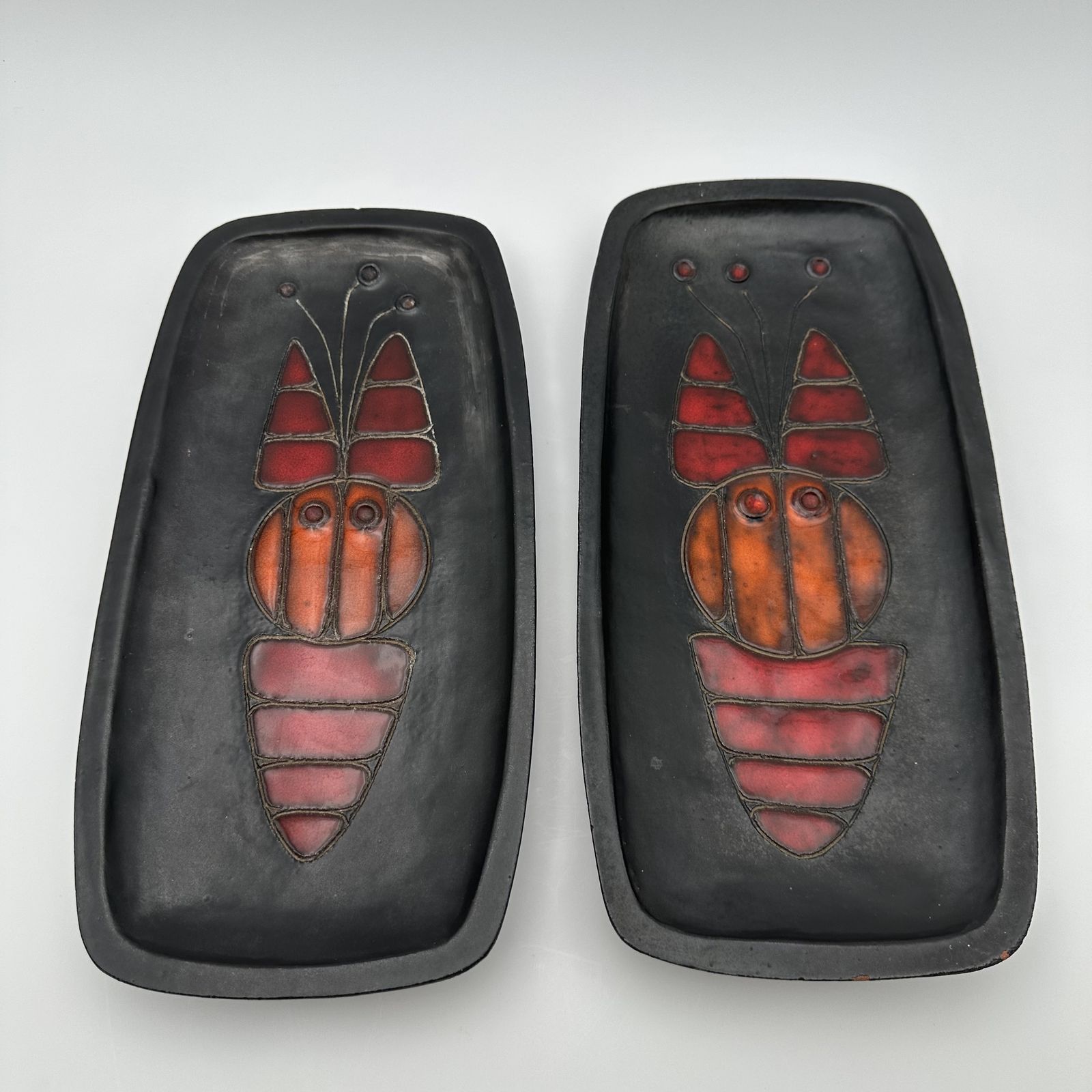 Pair Of Black Ceramic Dishes With Fish Decoration By Oswald Tieberghien Circa 1970 photo buy
