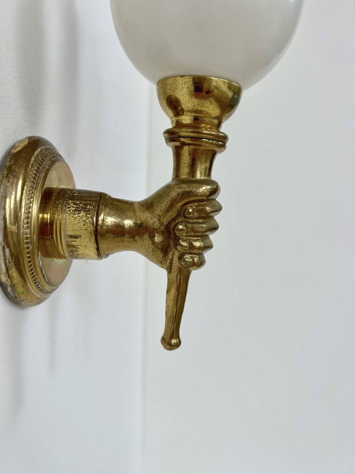 Pair Of Vintage Wall Lights, Maison Jansen, Brass And Opaline, France, 1960. photo Lighting