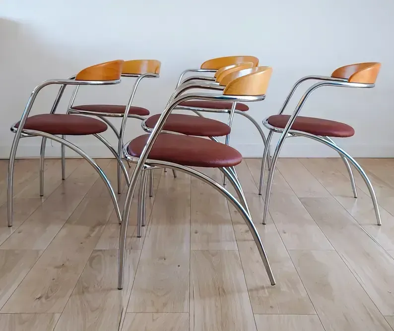 Mid Century Retro Italian Chrome Dining Chairs By Effezeta (Set Of 6) photo vintage