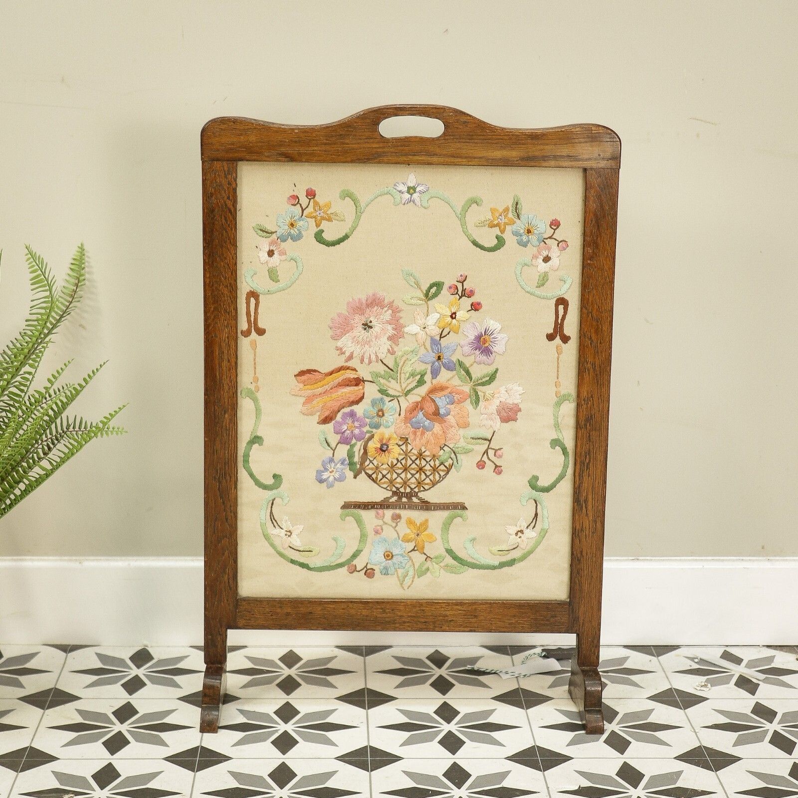 Early Twentieth Century Needle Point Fire Screen With Floral Designs