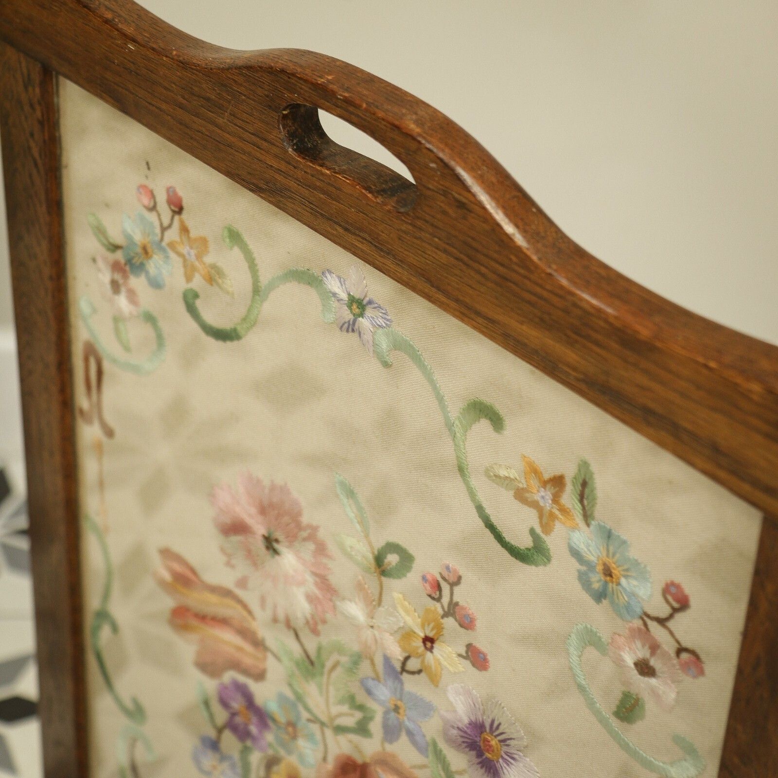 Early Twentieth Century Needle Point Fire Screen With Floral Designs photo vintage