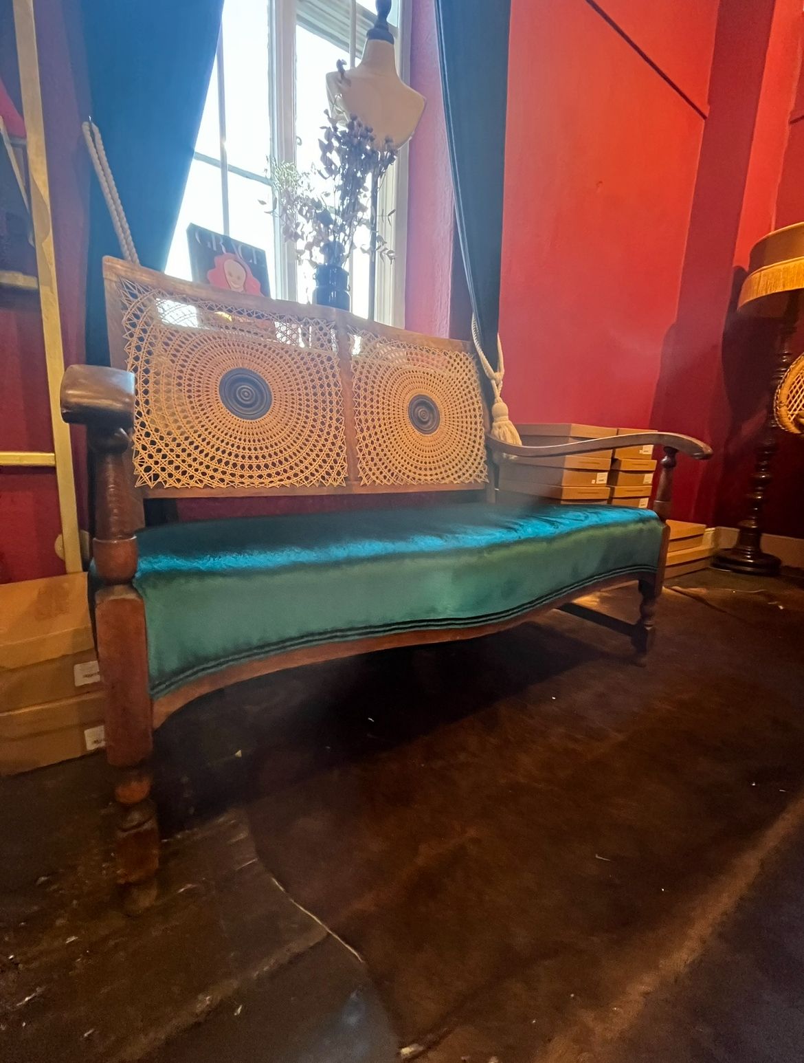 Unique 2 Seater Teal Bergere Velvet Seat