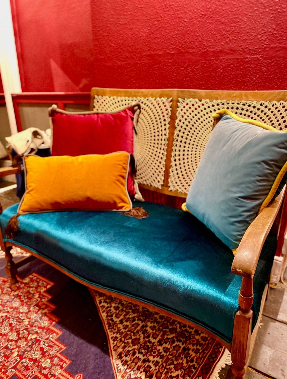 Unique 2 Seater Teal Bergere Velvet Seat photo buy