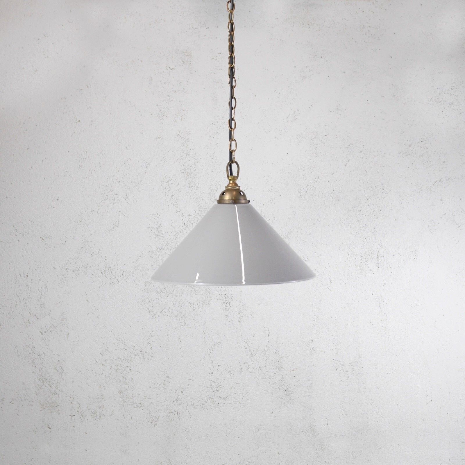 Large Vintage Grey Milk Glass Coolie Light Shades Brass Fitting Pendant #103143 photo furniture