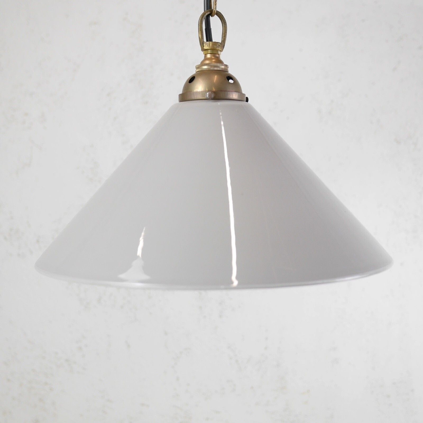 Large Vintage Grey Milk Glass Coolie Light Shades Brass Fitting Pendant #103143 photo buy