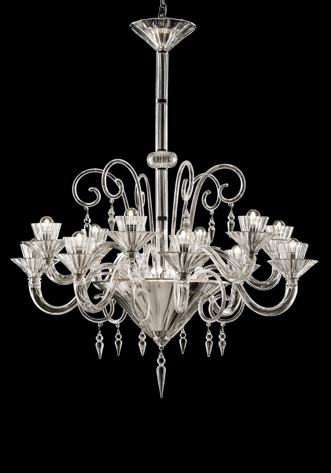 Imperial Trasparent And Gold "Rigadin" Murano Glass Chandelier photo buy