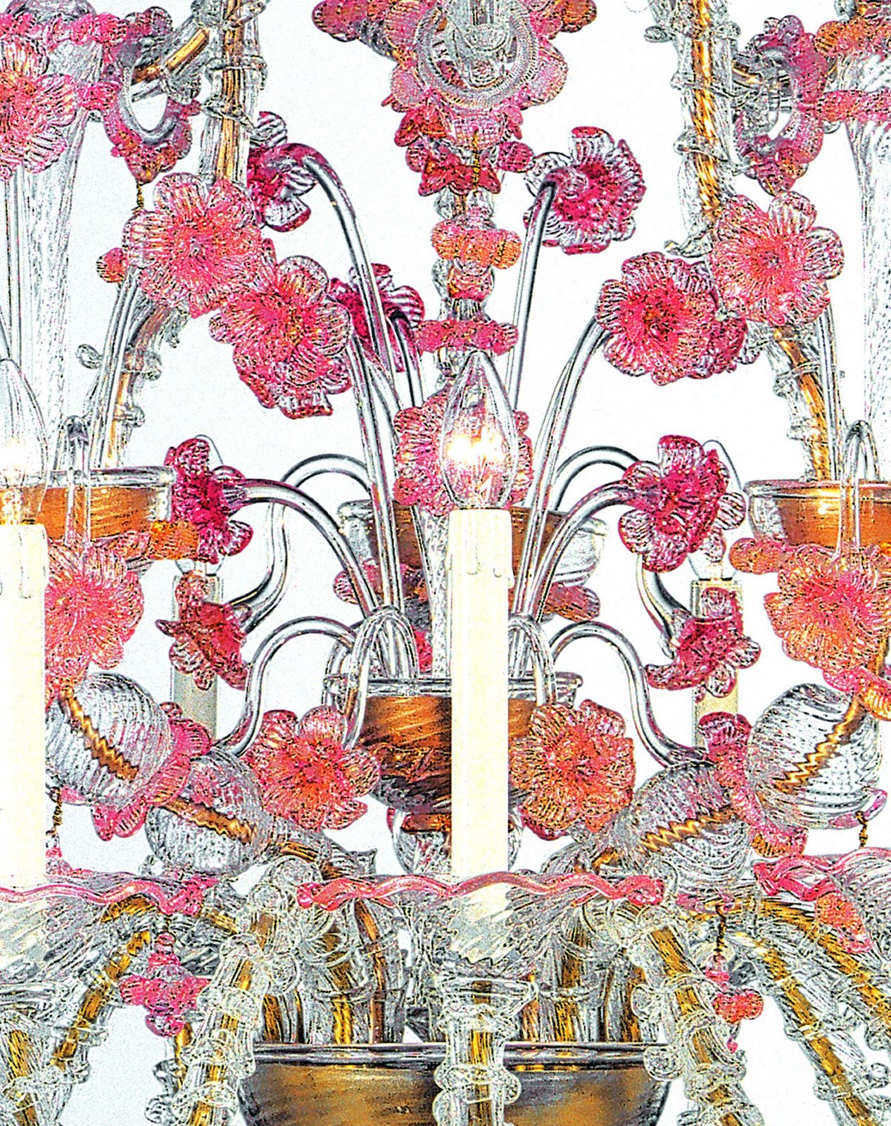 Venetian Romantic Transparent And Pink Floreal “Cà Rezzonico” Chandelier In Murano Glass. photo 21159.0