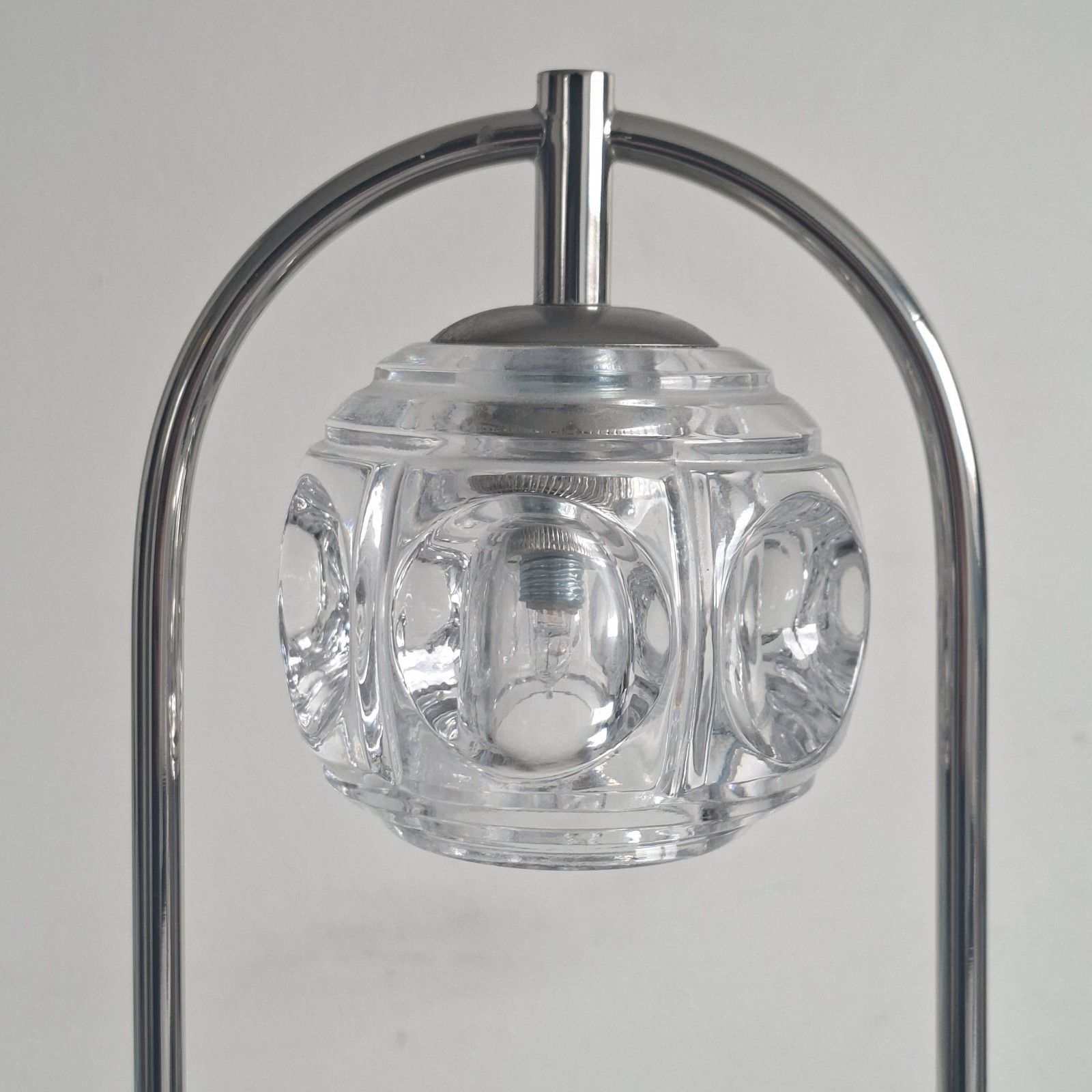 Contemporary Italian Chrome Bedside Table Lamp Concave Glass Shade Stylish photo for sale