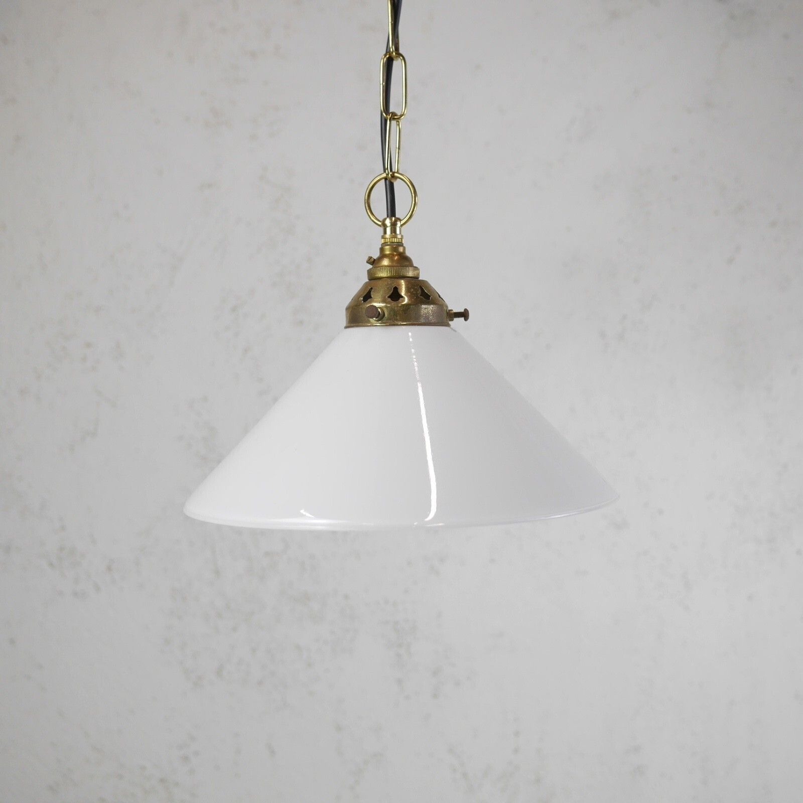 Vintage Milk White Glass Coolie Light Shades Brass Fitting Pendant M #103146 photo vinterior