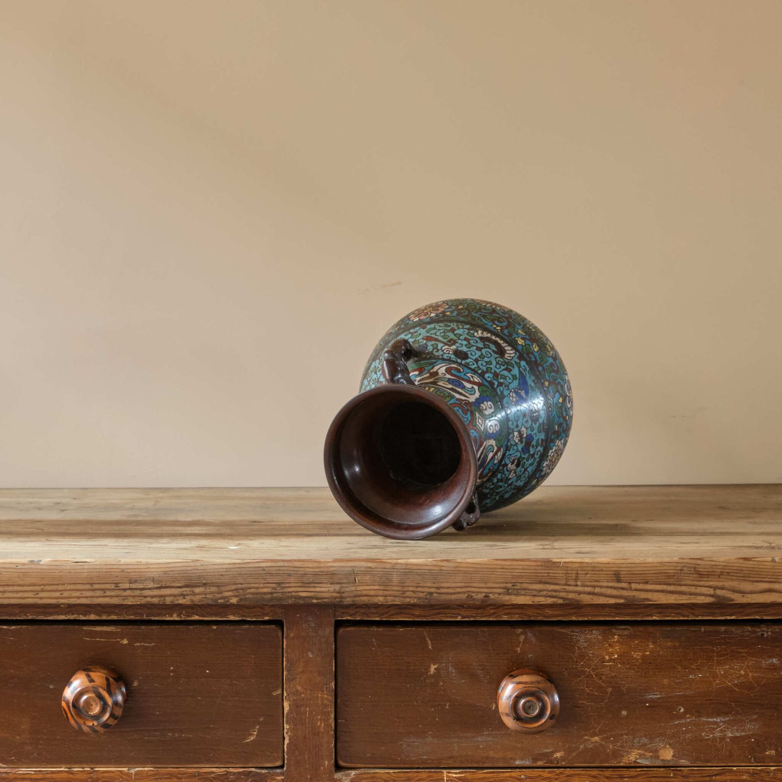 Antique Eastern Champleve Enamel And Bronze Vase photo vintage