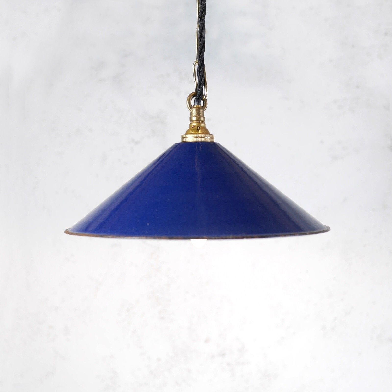 Vintage Blue Enamel Metal Coolie Light Shades Brass Gallery Pendant #103148 photo Lighting