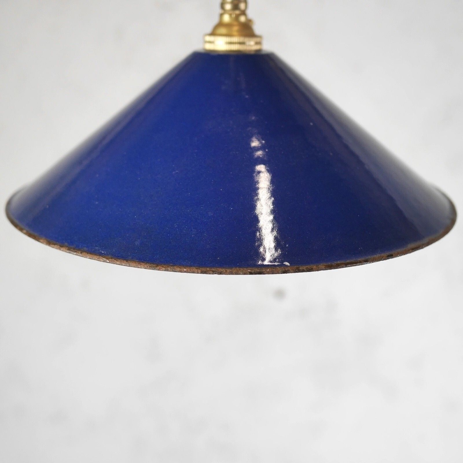 Vintage Blue Enamel Metal Coolie Light Shades Brass Gallery Pendant #103148 photo vinterior