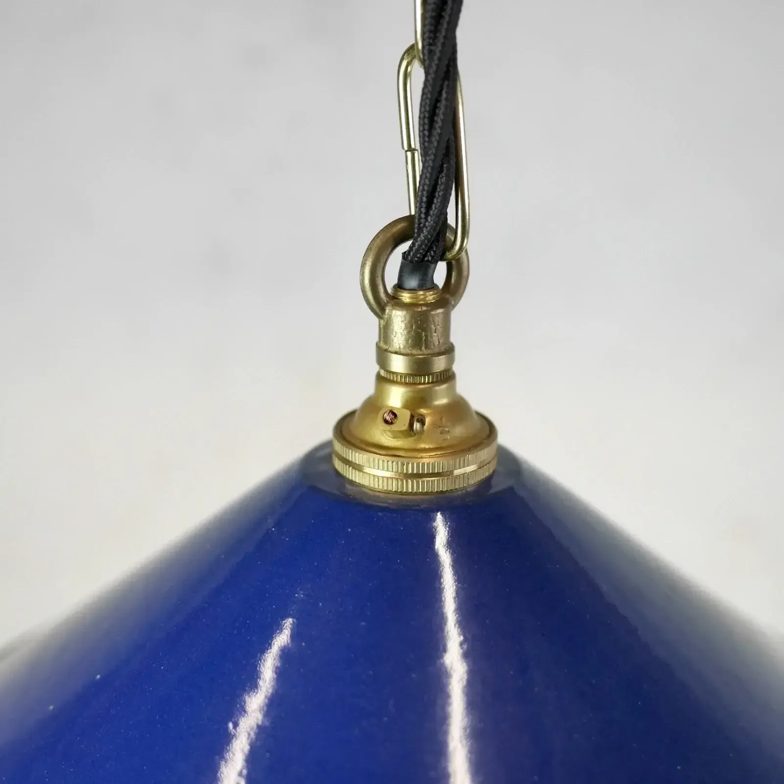 Vintage Blue Enamel Metal Coolie Light Shades Brass Gallery Pendant #103148 photo buy