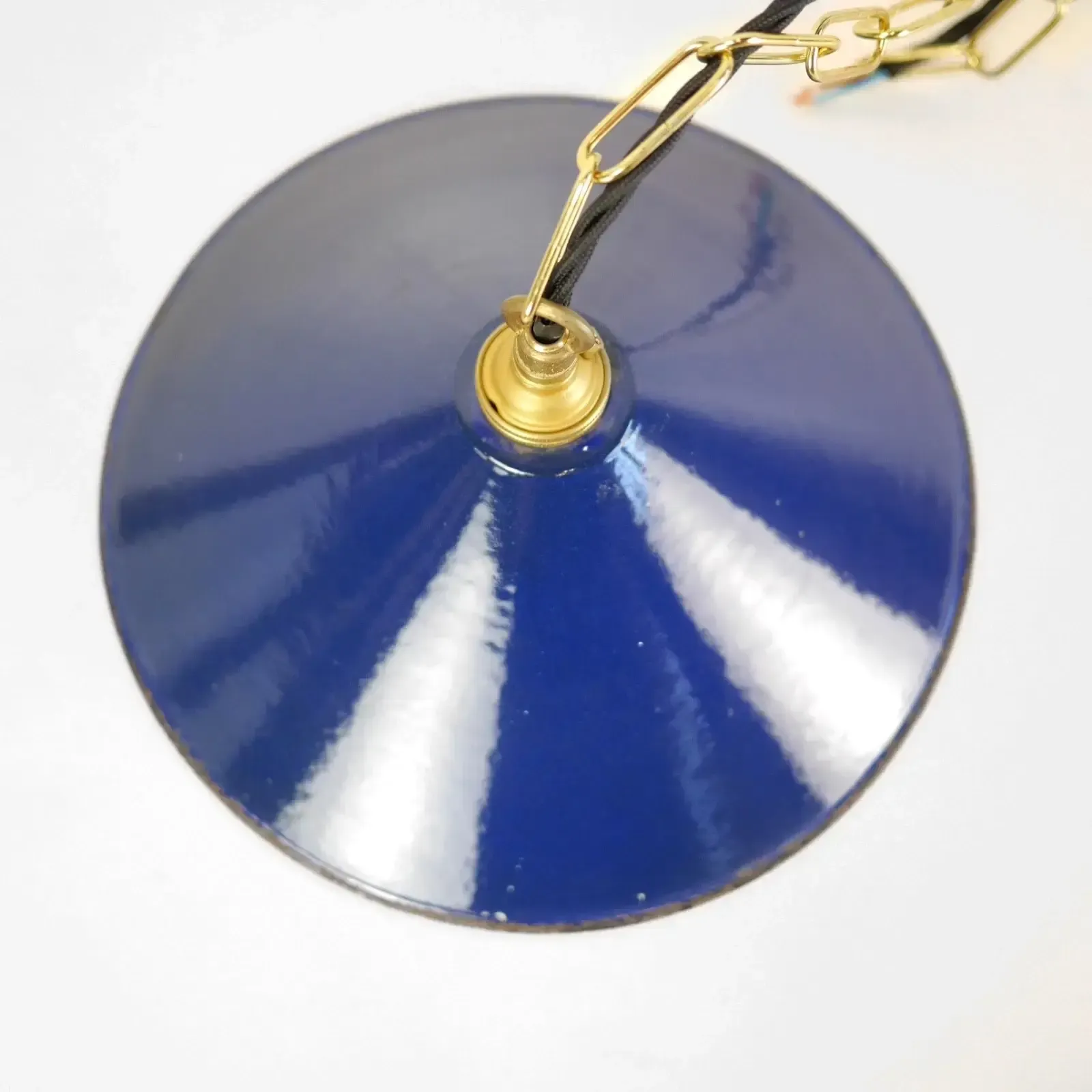 photo furniture Vintage Blue Enamel Metal Coolie Light Shades Brass Gallery Pendant #103148