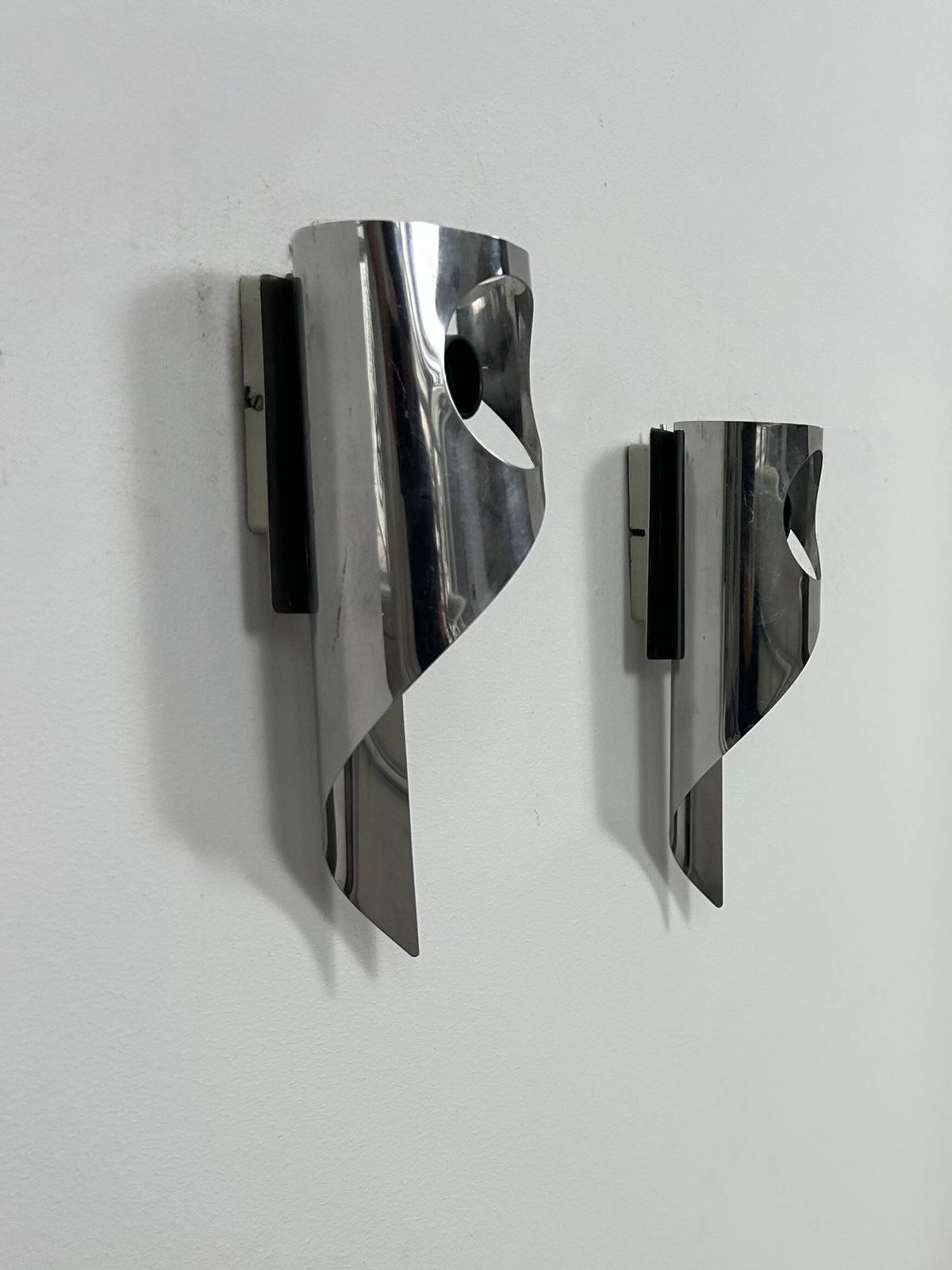Pair Of Vintage Wall Lights, Chrome Metal, France, 1970. photo furniture