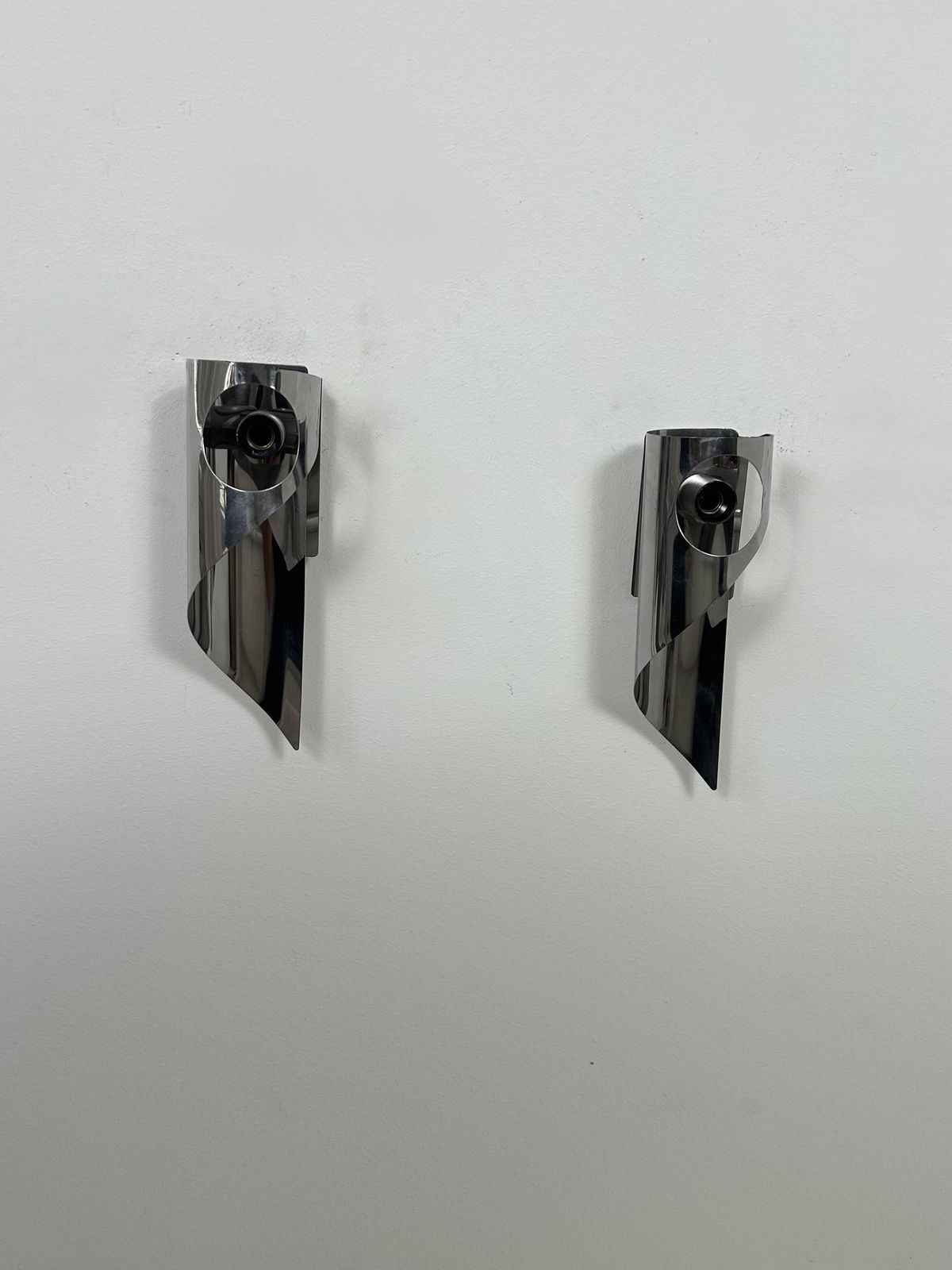 Pair Of Vintage Wall Lights, Chrome Metal, France, 1970. photo vinterior