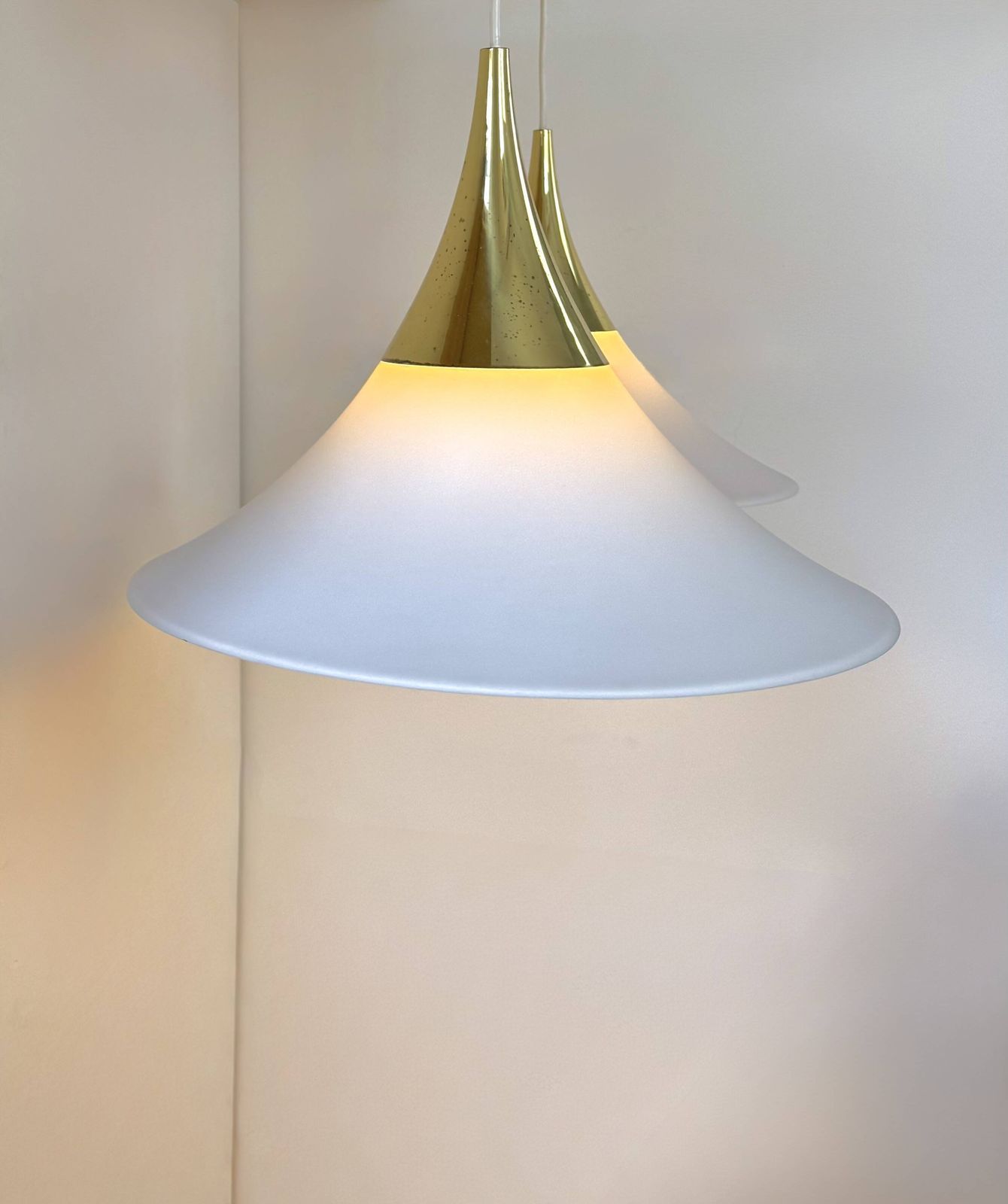 photo furniture Xl Pair Of Vintage Pendants By Limburg, Brass And Opaline, Germany 1