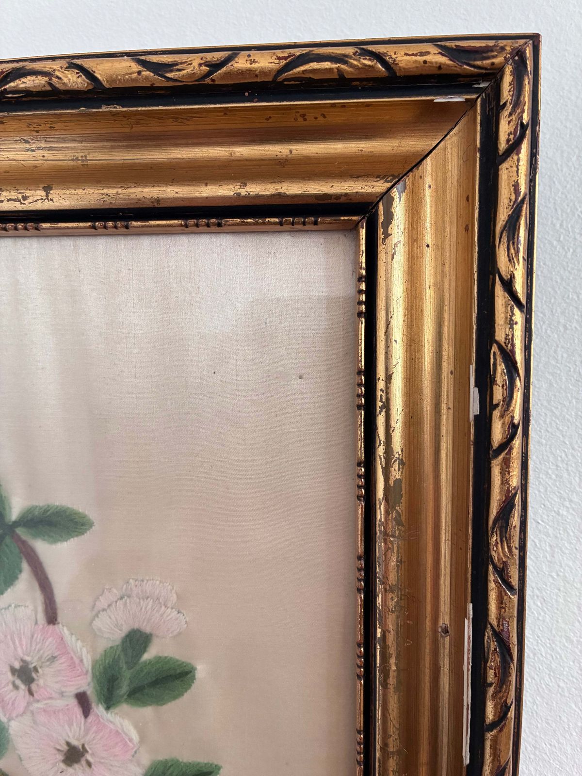 Set Vintage Flower On Silk Paintings, Embroidery Flower Art photo buy