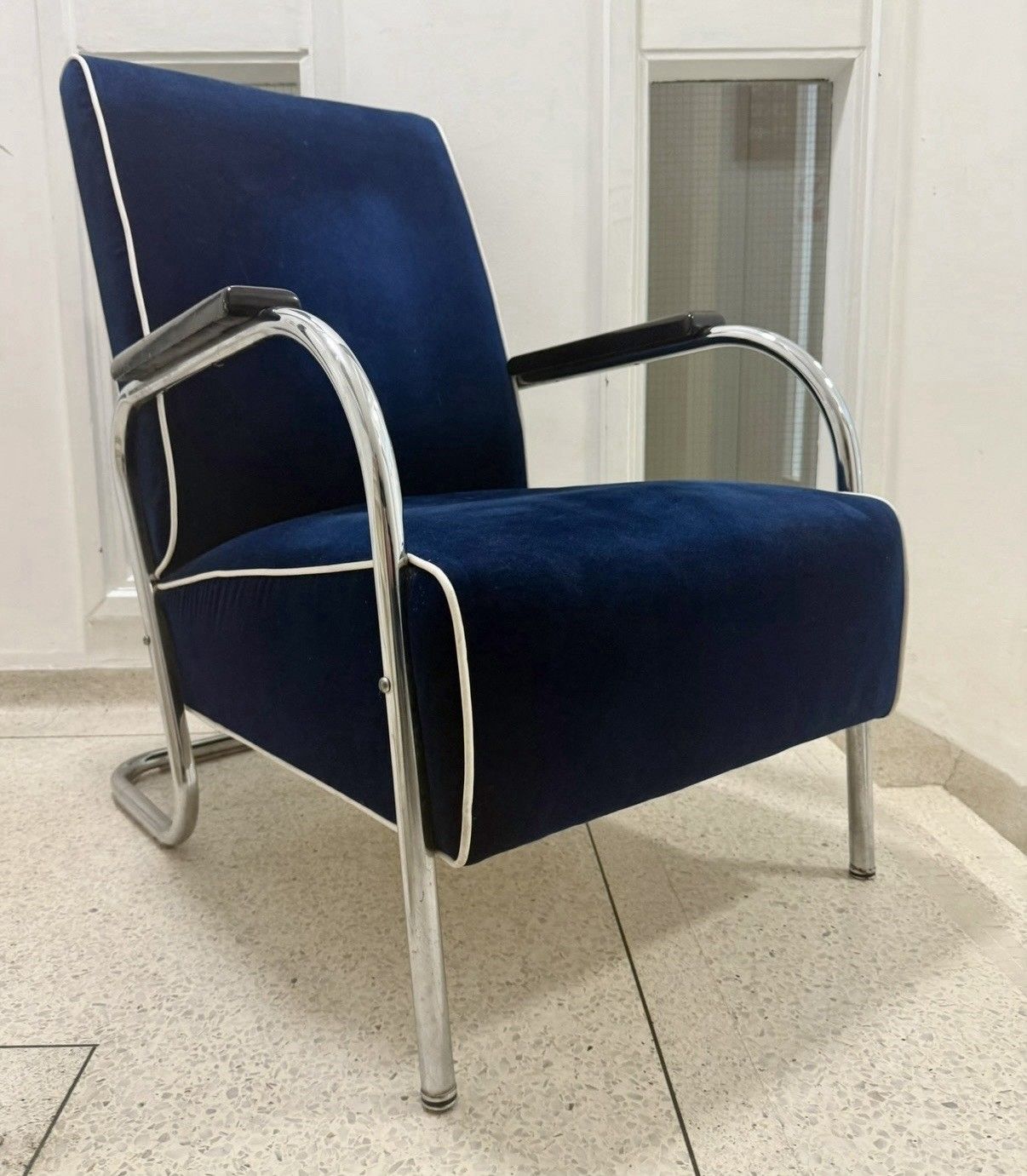 Kem Weber For Lloyd Co,  Art Deco Bauhaus Tubular Steel Lounge Chair photo vintage