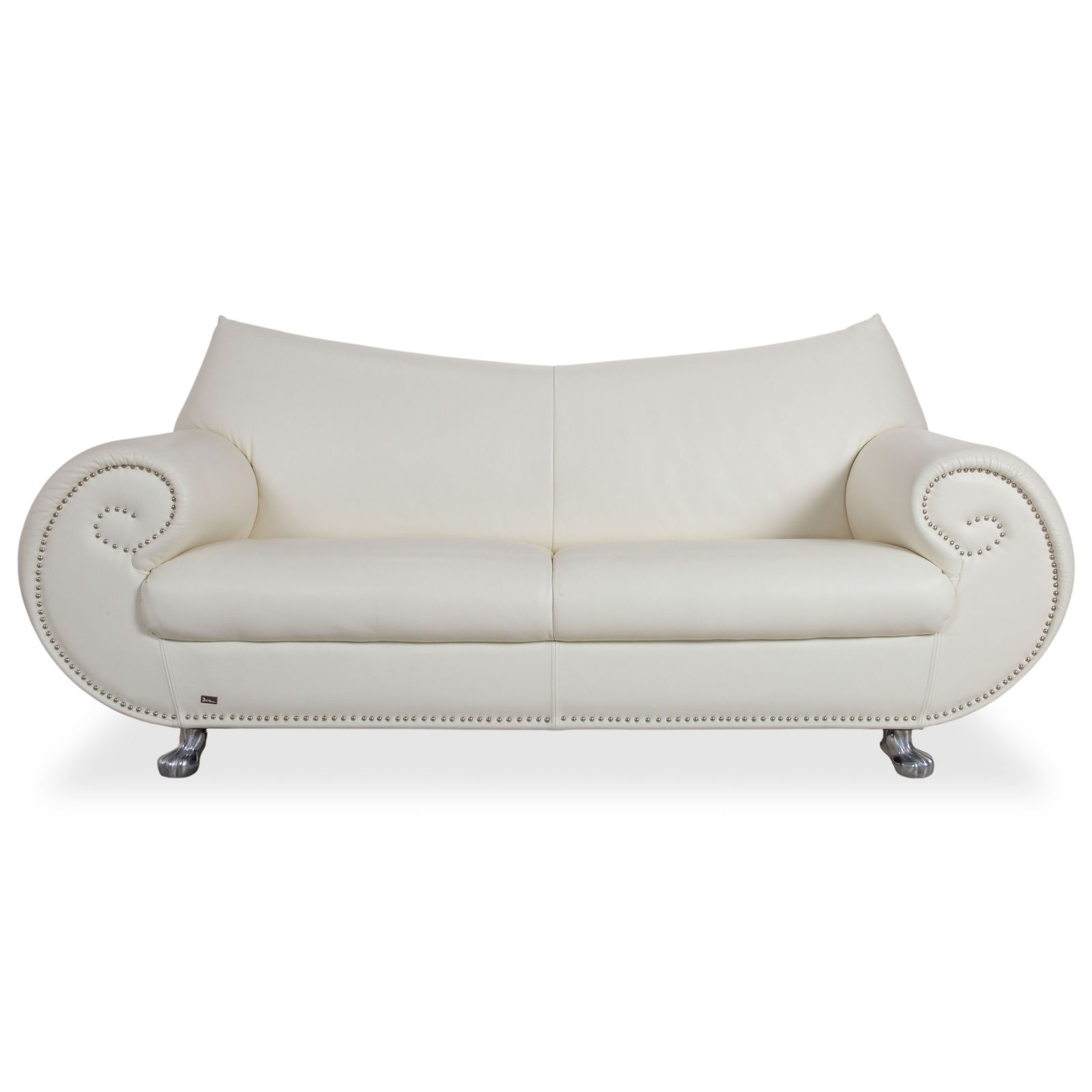 Bretz Gaudi Leather Three Seater Sofa White Cream Beige Silver Lion's Paw Feet Rivets