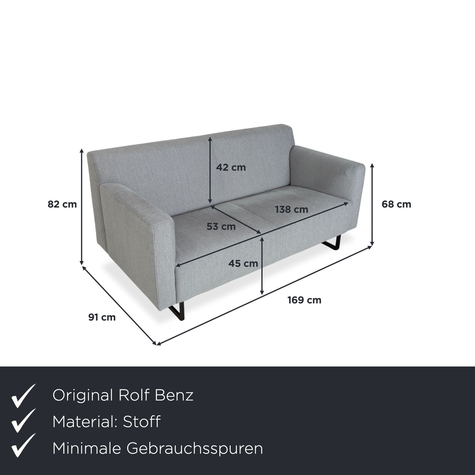Canapé 3 places Rolf Benz 328 en tissu gris clair photo furniture