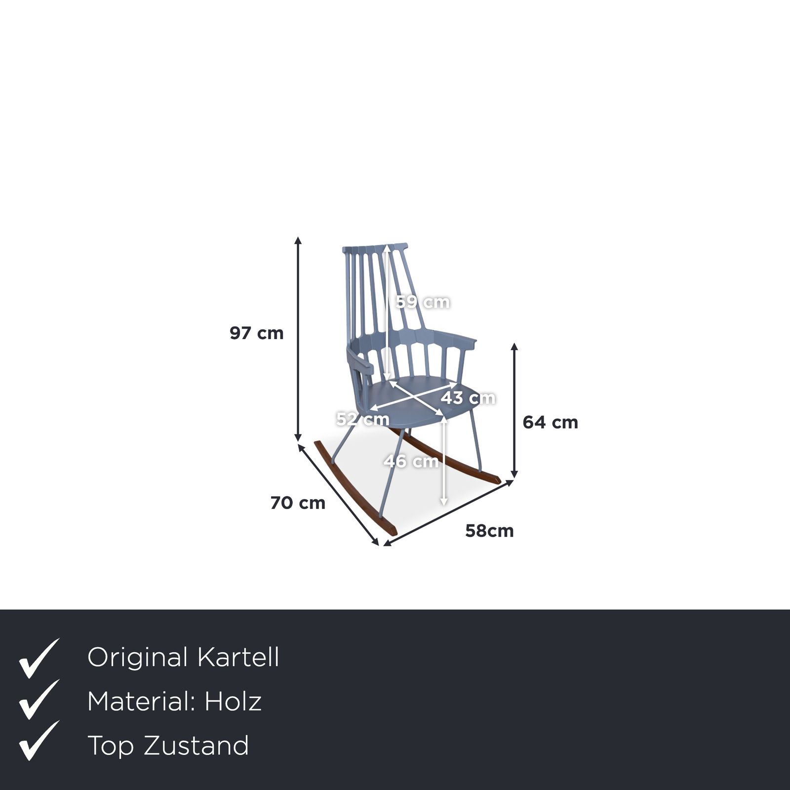 Kartell Comeback Rocking Chair Wood Plastic Blue Patricia Urquiola photo furniture