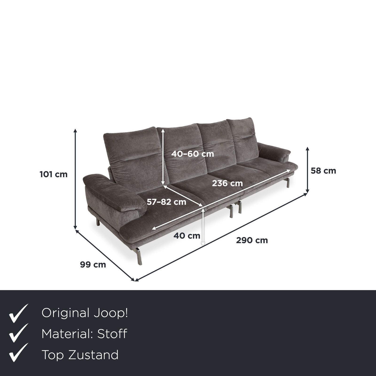 Canapé Joop 8153 en tissu gris 4 places à fonctions manuelles photo furniture