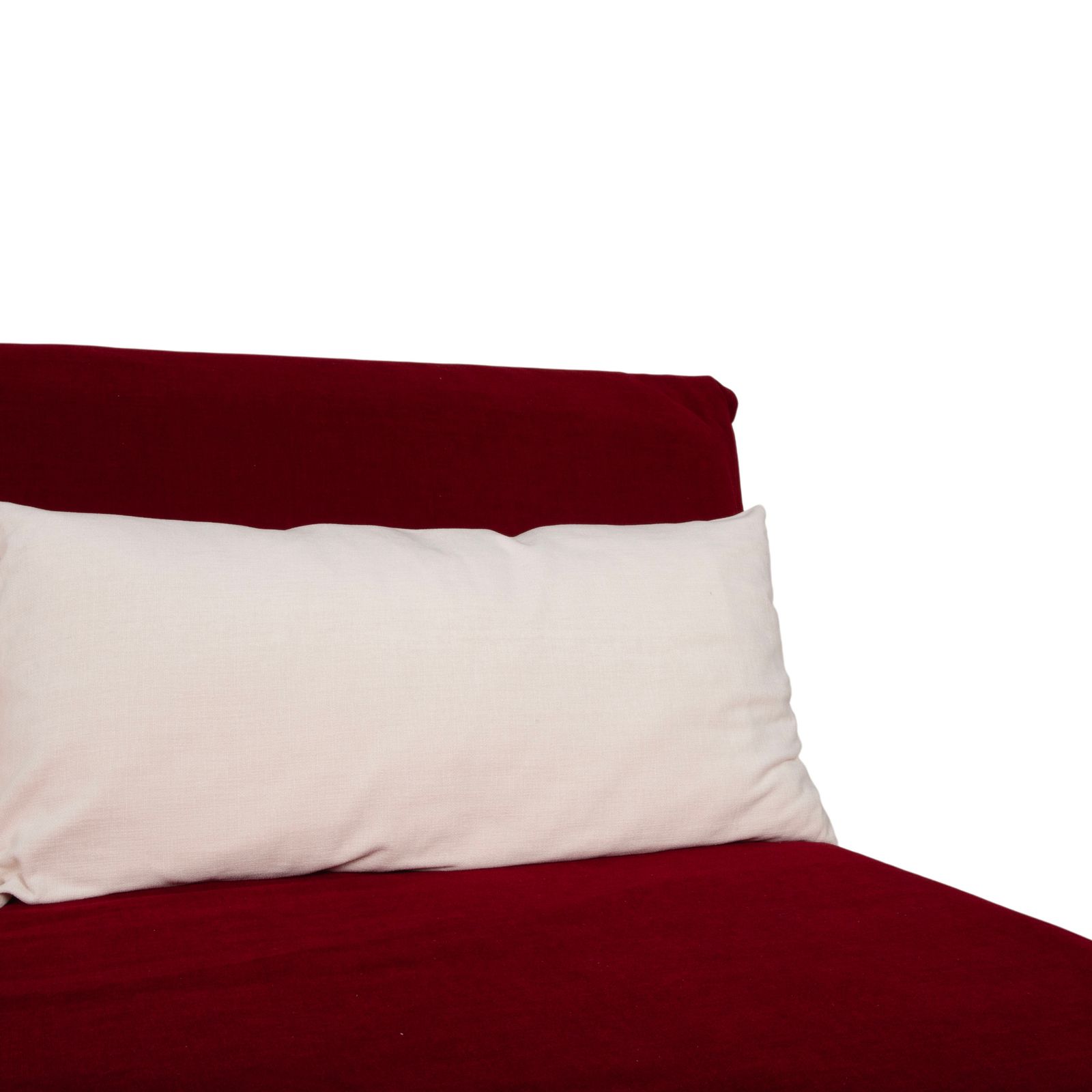 Canapé Ligne Roset Multy 3 places en tissu rouge, fonction couchage manuel, structure argentée, retapissé photo buy