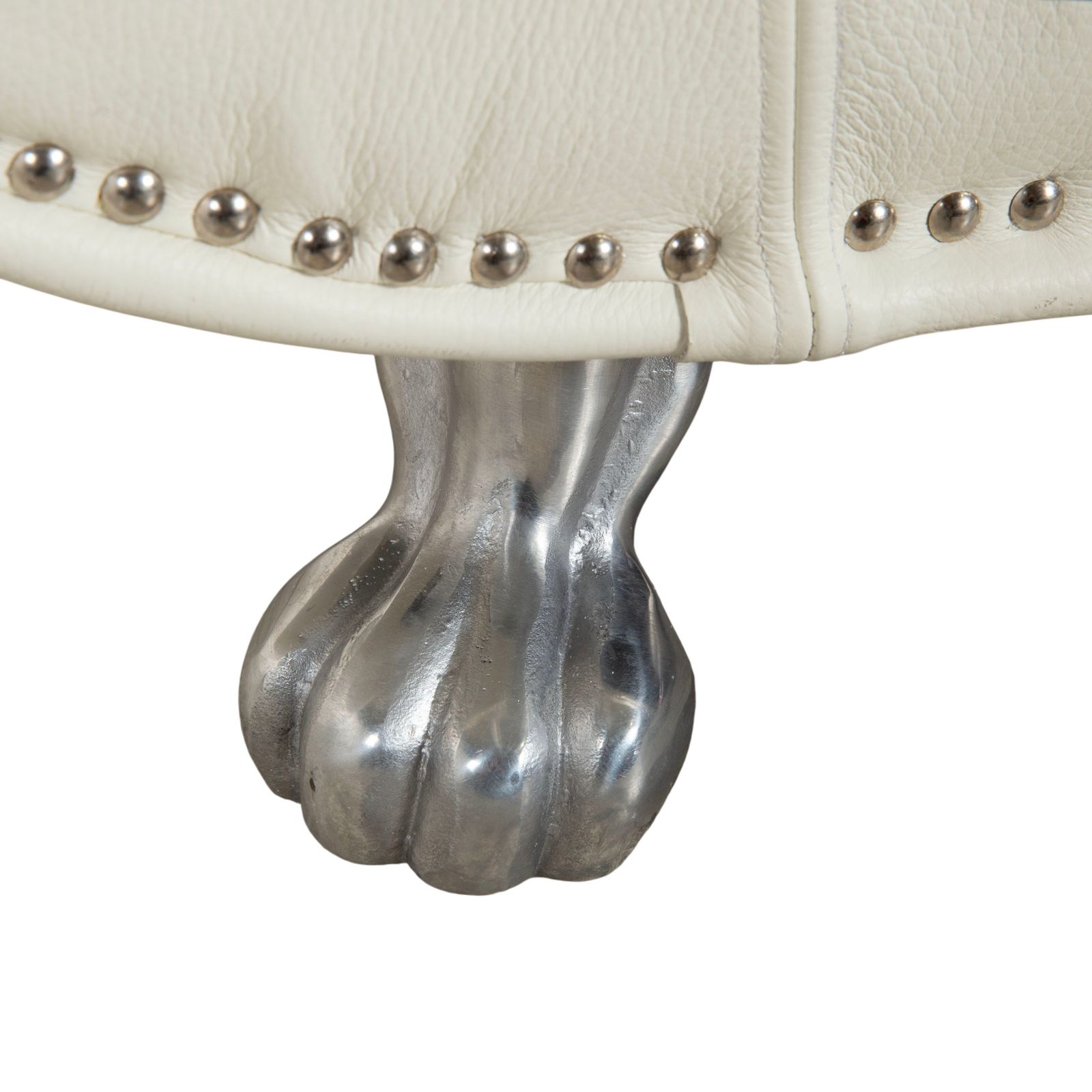 Bretz Gaudi Leather Three Seater Sofa White Cream Beige Silver Lion's Paw Feet Rivets photo vinterior