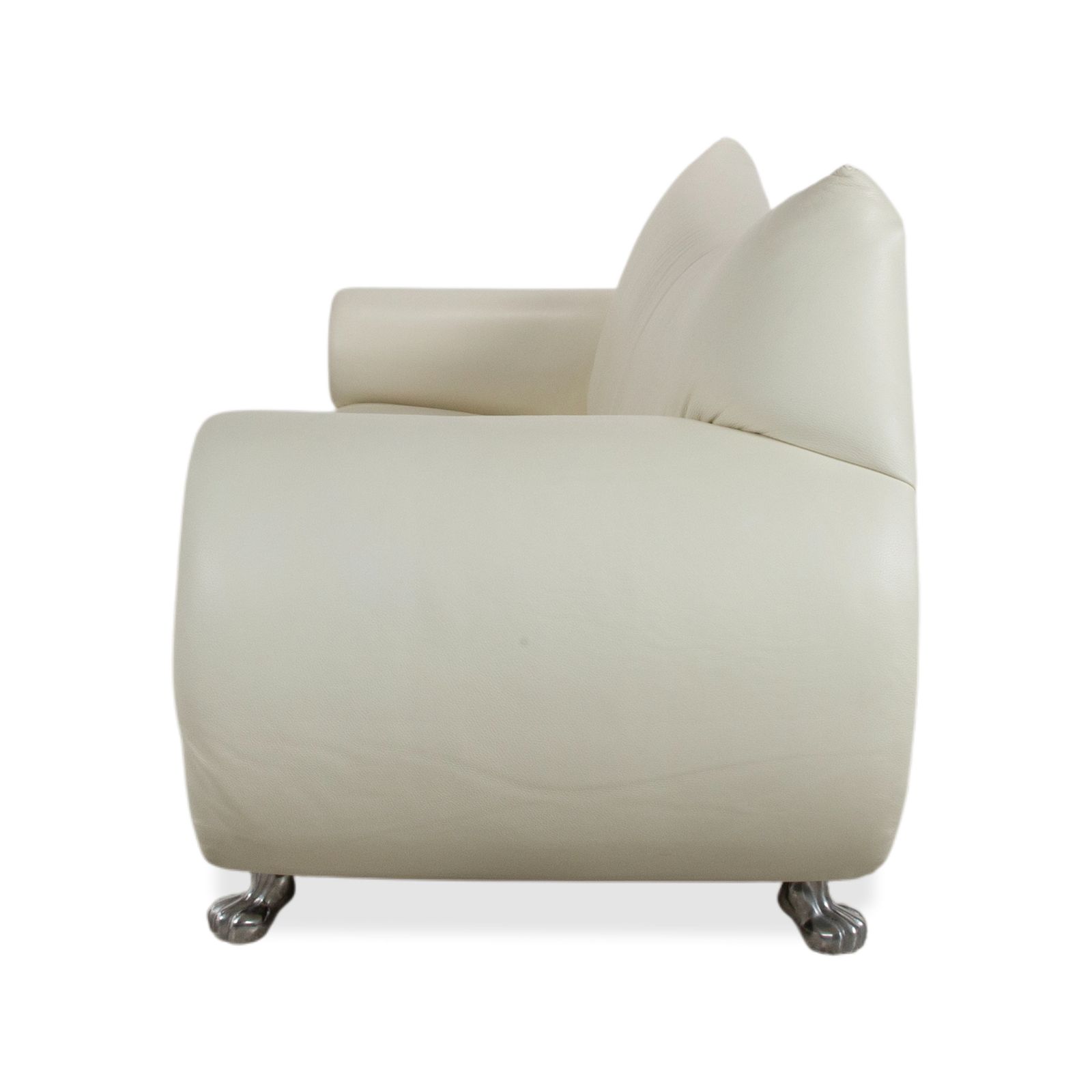 Furniture Bretz Gaudi Leather Three Seater Sofa White Cream Beige Silver Lion's Paw Feet Rivets photo