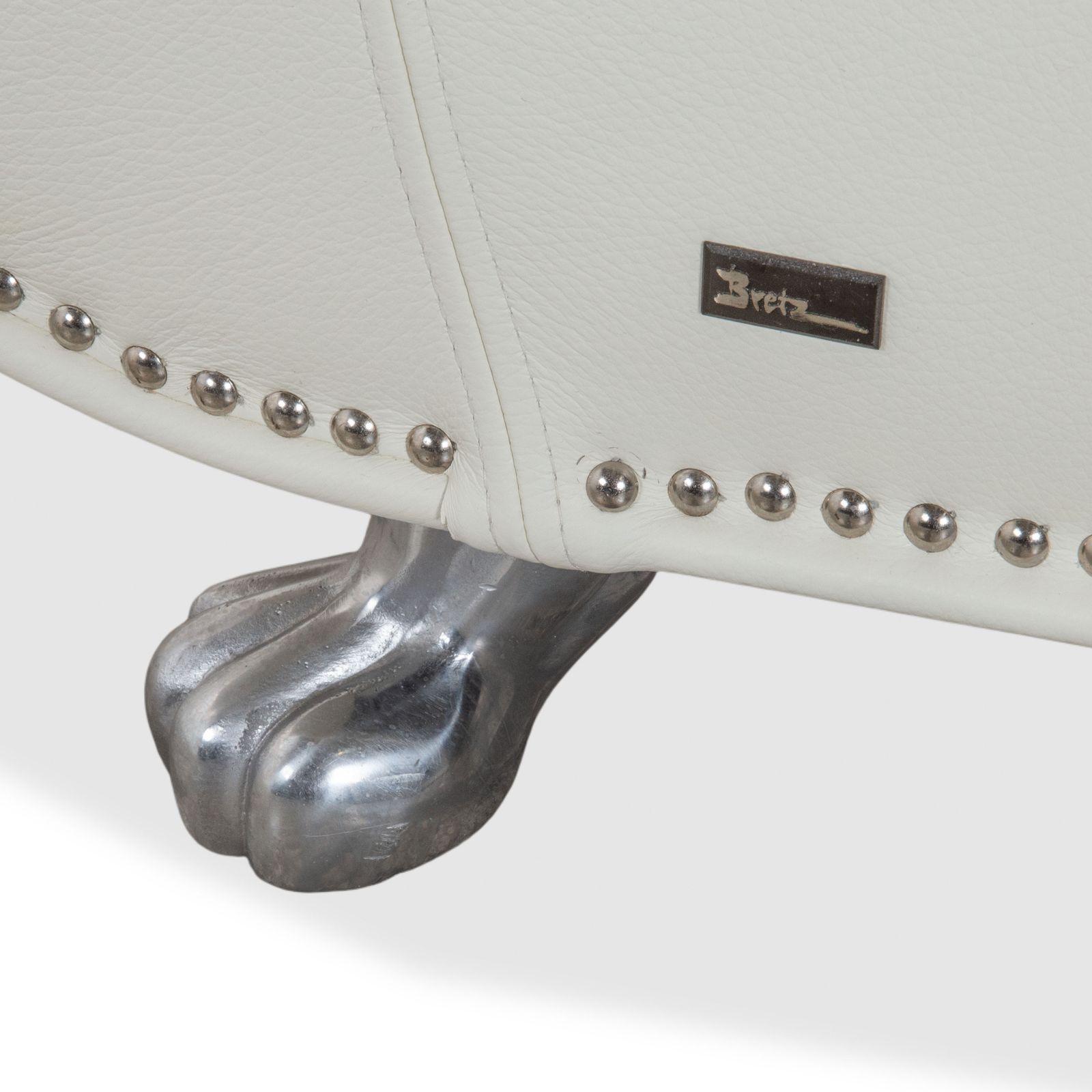 Bretz Gaudi Leather Set Three Seater, Chaiselongue & Ottoman White Cream Beige Silver Lion's Paw Feet Studs photo vintage