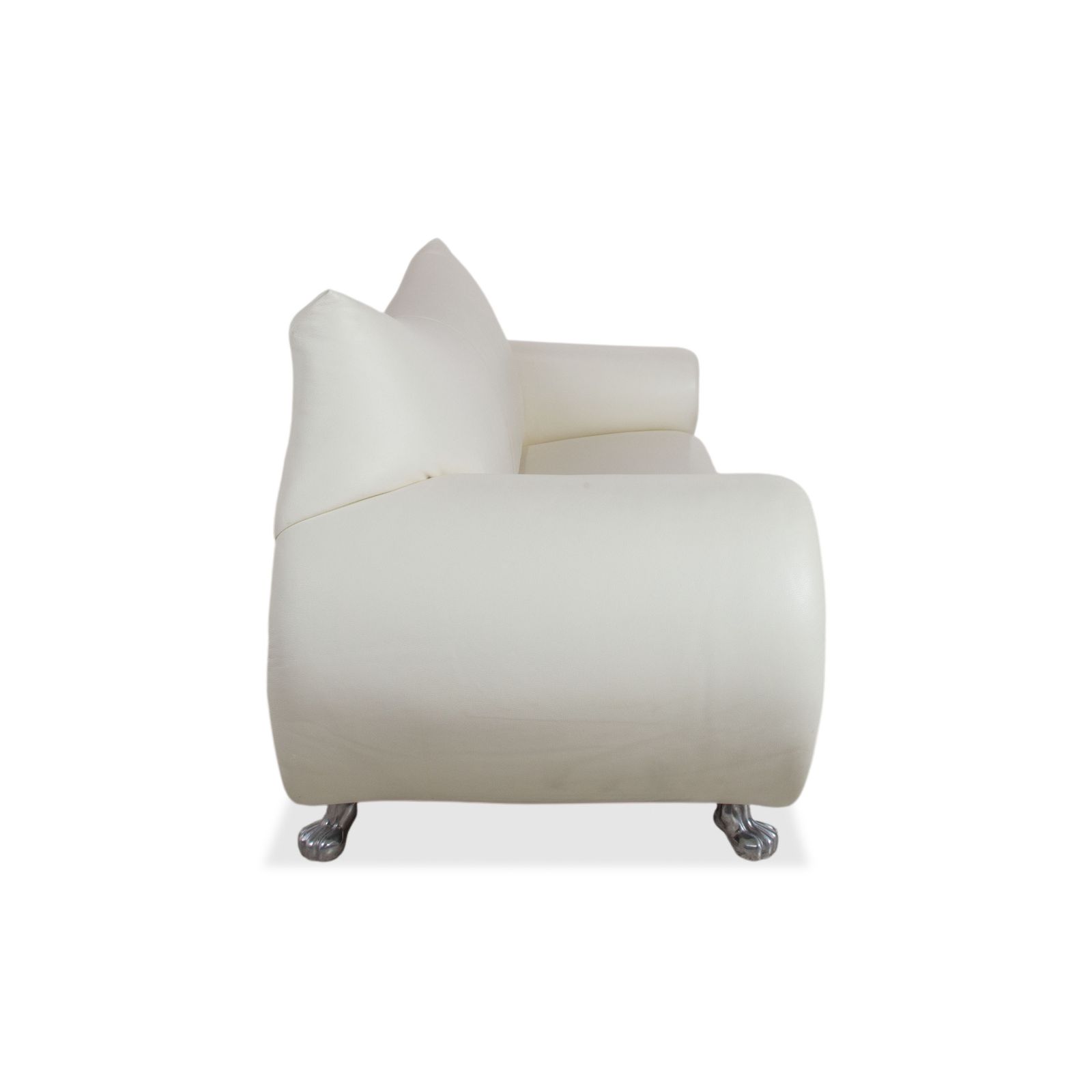 photo for sale Bretz Gaudi Leather Set Three Seater, Chaiselongue & Ottoman White Cream Beige Silver Lion's Paw Feet Studs