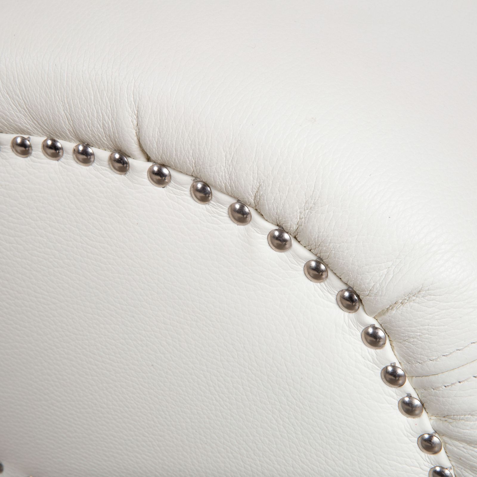 Bretz Gaudi Leather Set 2x Three Seater, Chaiselongue & Ottoman White Cream Beige Silver Lion's Paw Feet Studs photo vinterior