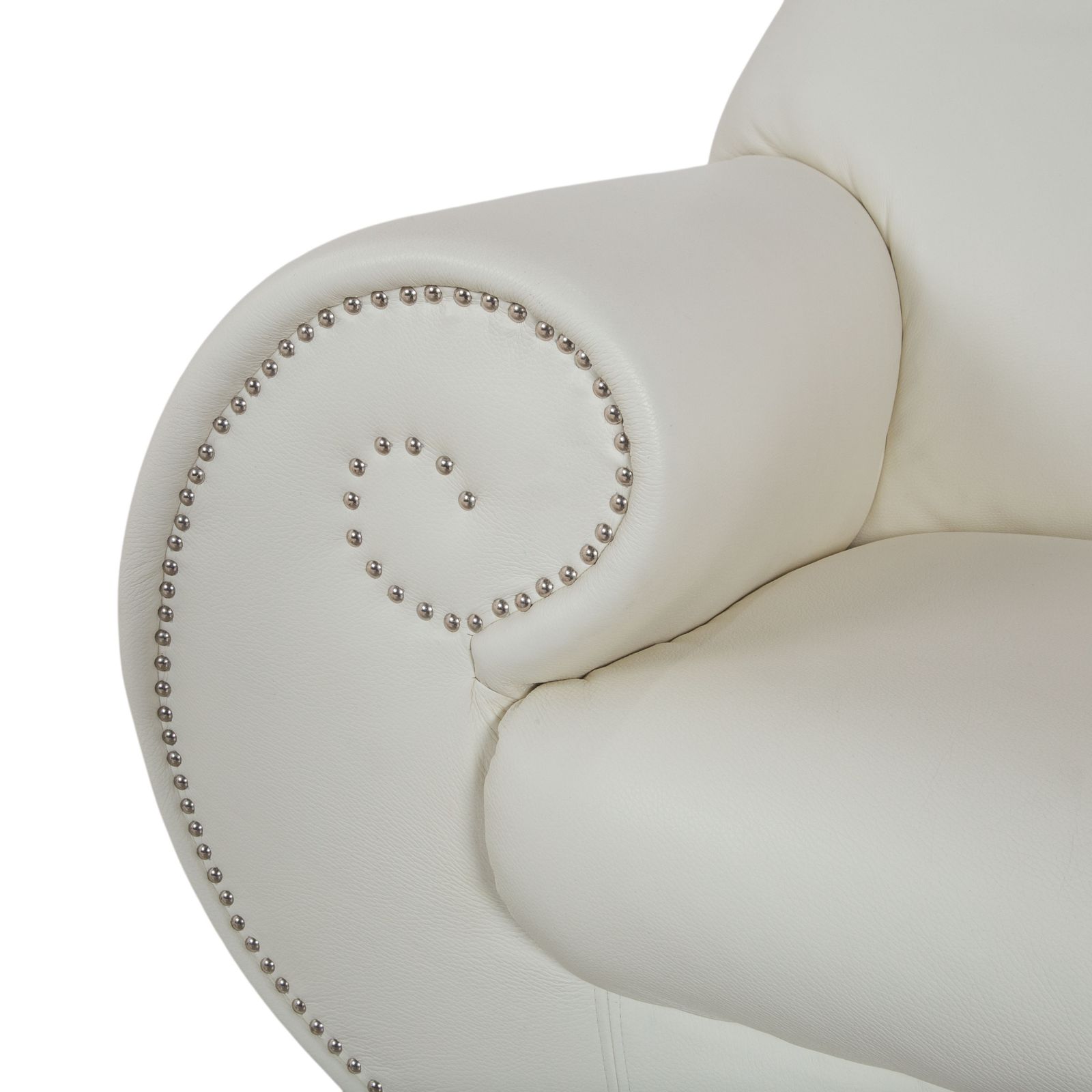 Bretz Gaudi Leather Set 2x Three Seater & Chaise Lounge White Cream Beige Silver Lion's Paw Feet Rivets photo Furniture
