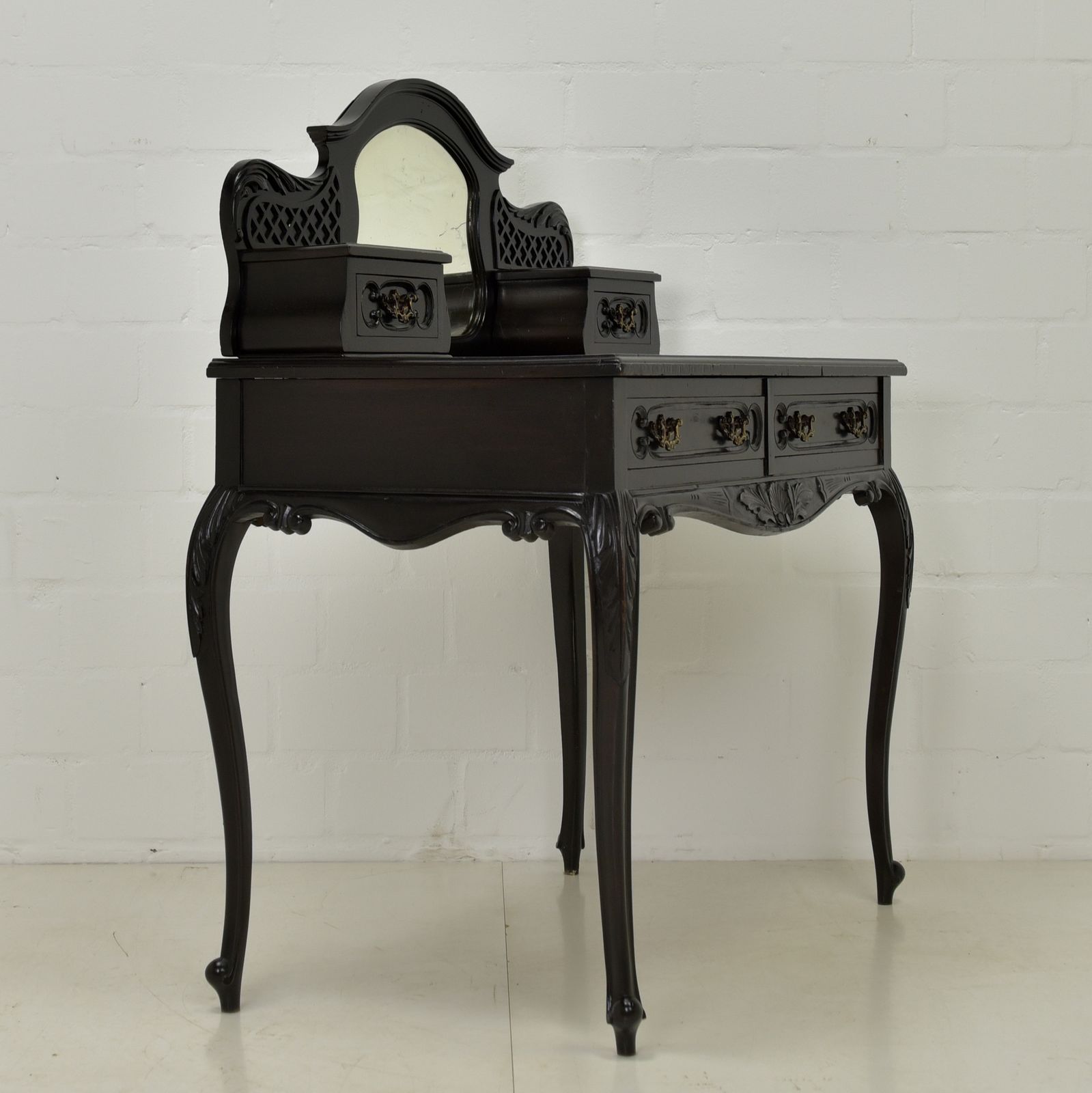Furniture Antique! Restored Mahogany Dressing Table, Black, Rococo Style, Ladies' Desk photo