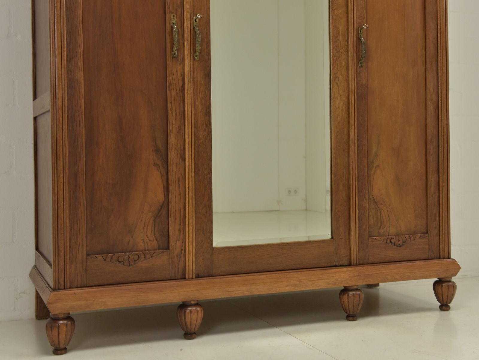 photo for sale Antique! Restored Art Deco Wardrobe, Oak And Walnut, Hall Wardrobe